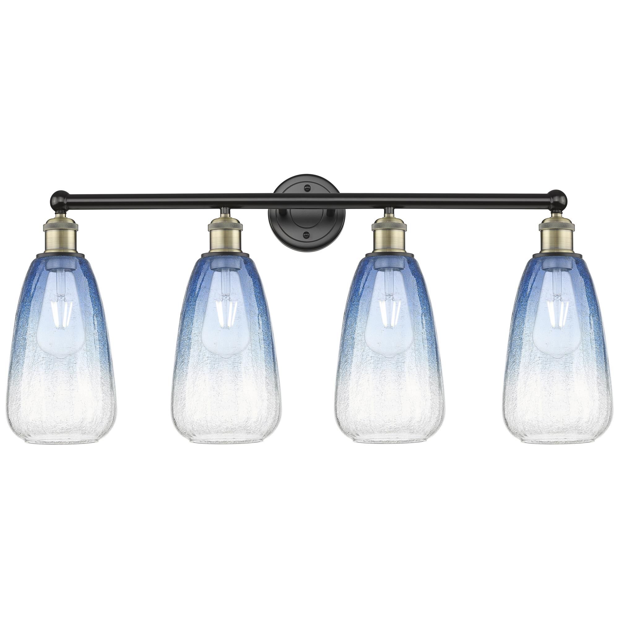 Shown in Black Antique Brass finish and Sapphire Blue glass