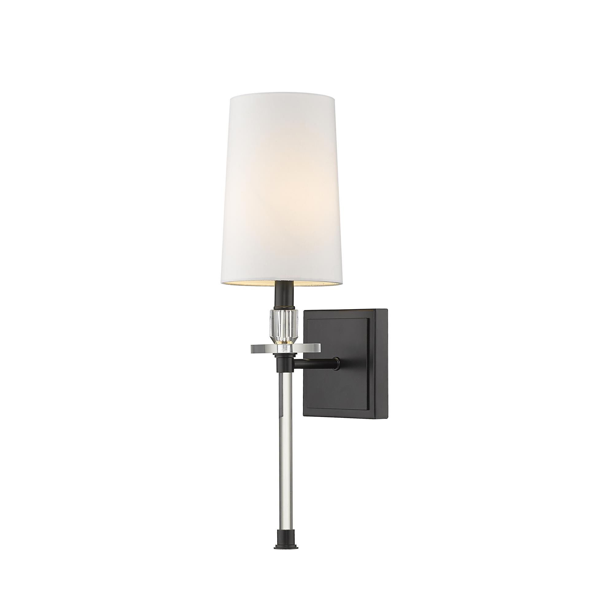 Shown in Matte Black finish and Fabric glass and Fabric shade
