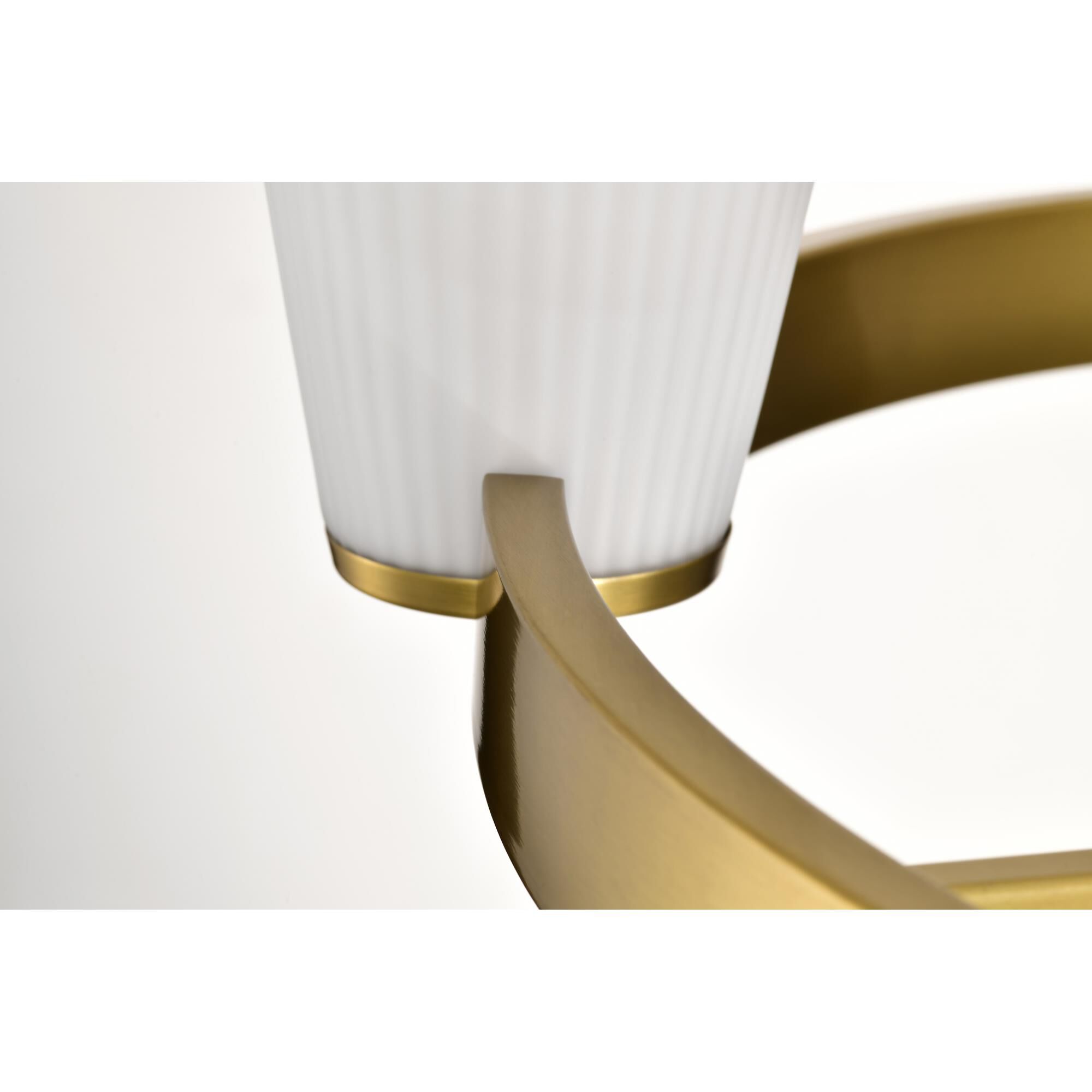 Shown in Burnished Brass finish and Ribbed White glass