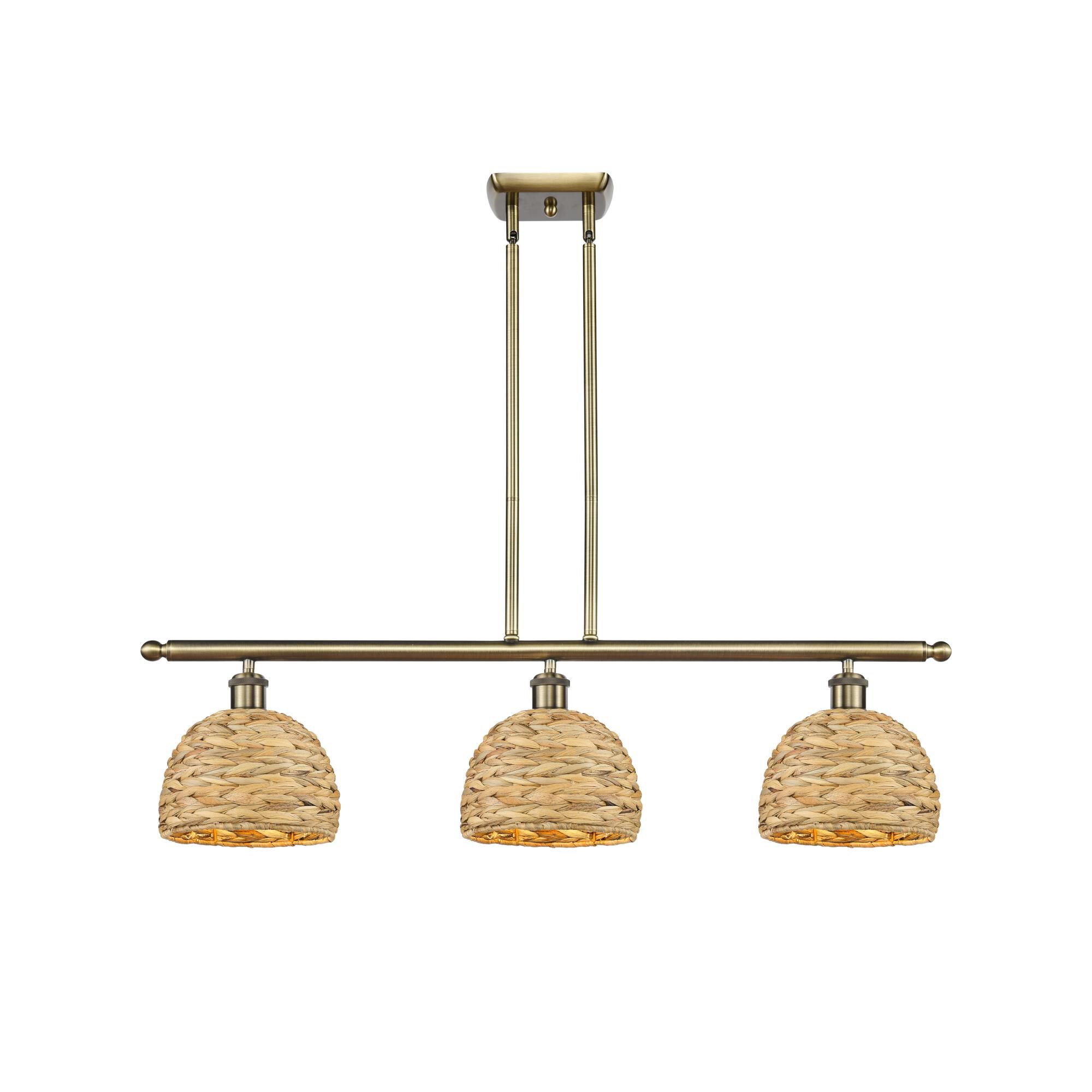 Shown in Antique Brass finish and Natural shade