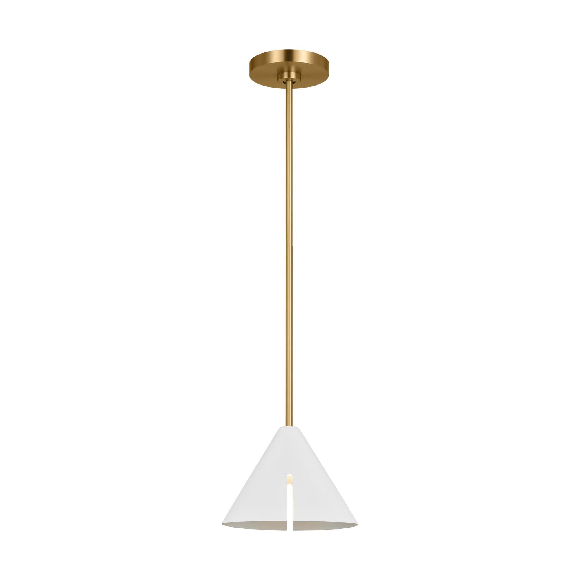 Shown in Matte White And Burnished Brass finish and Matte WhiteSteel shade