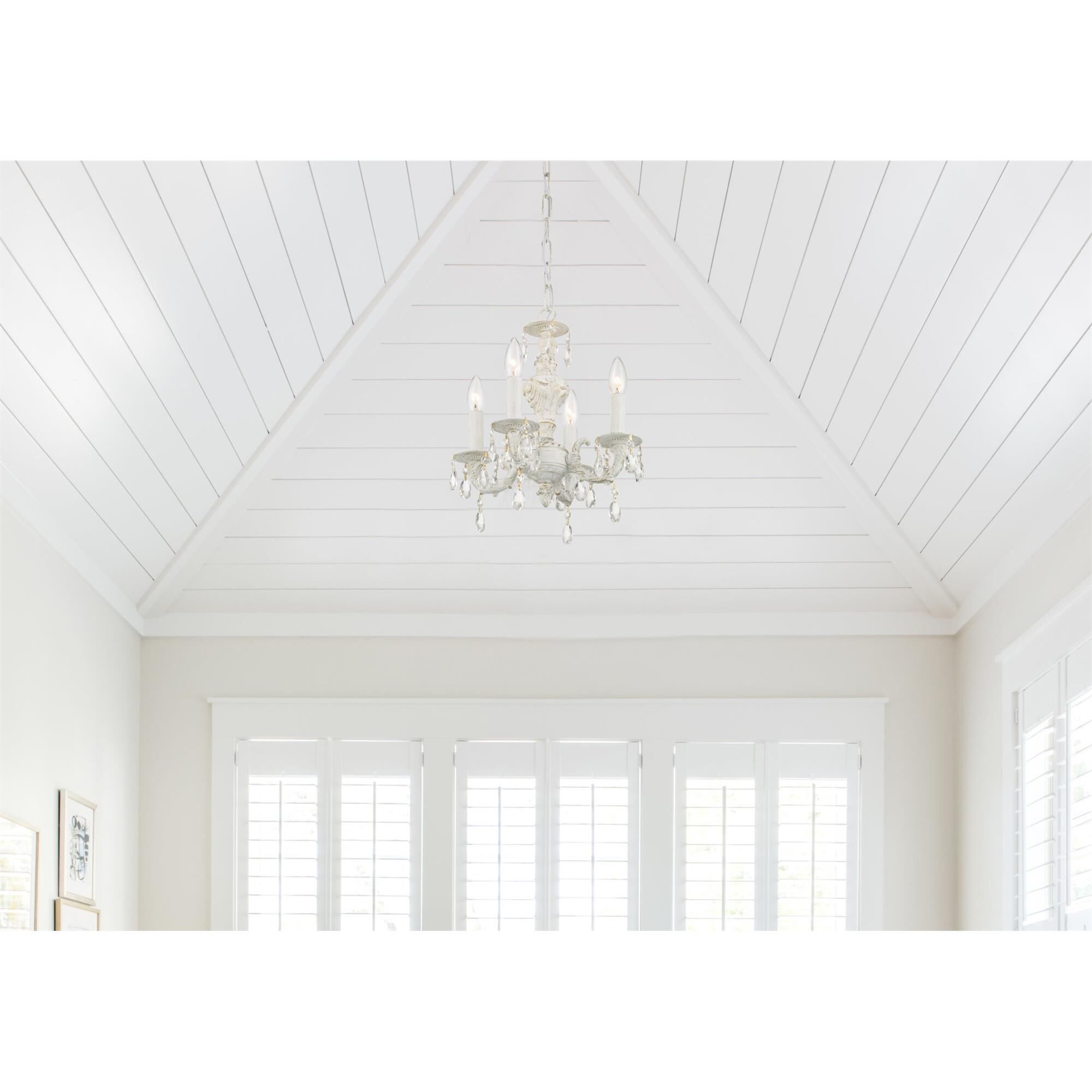 Shown in Antique White finish and Hand Cut Crystal crystal