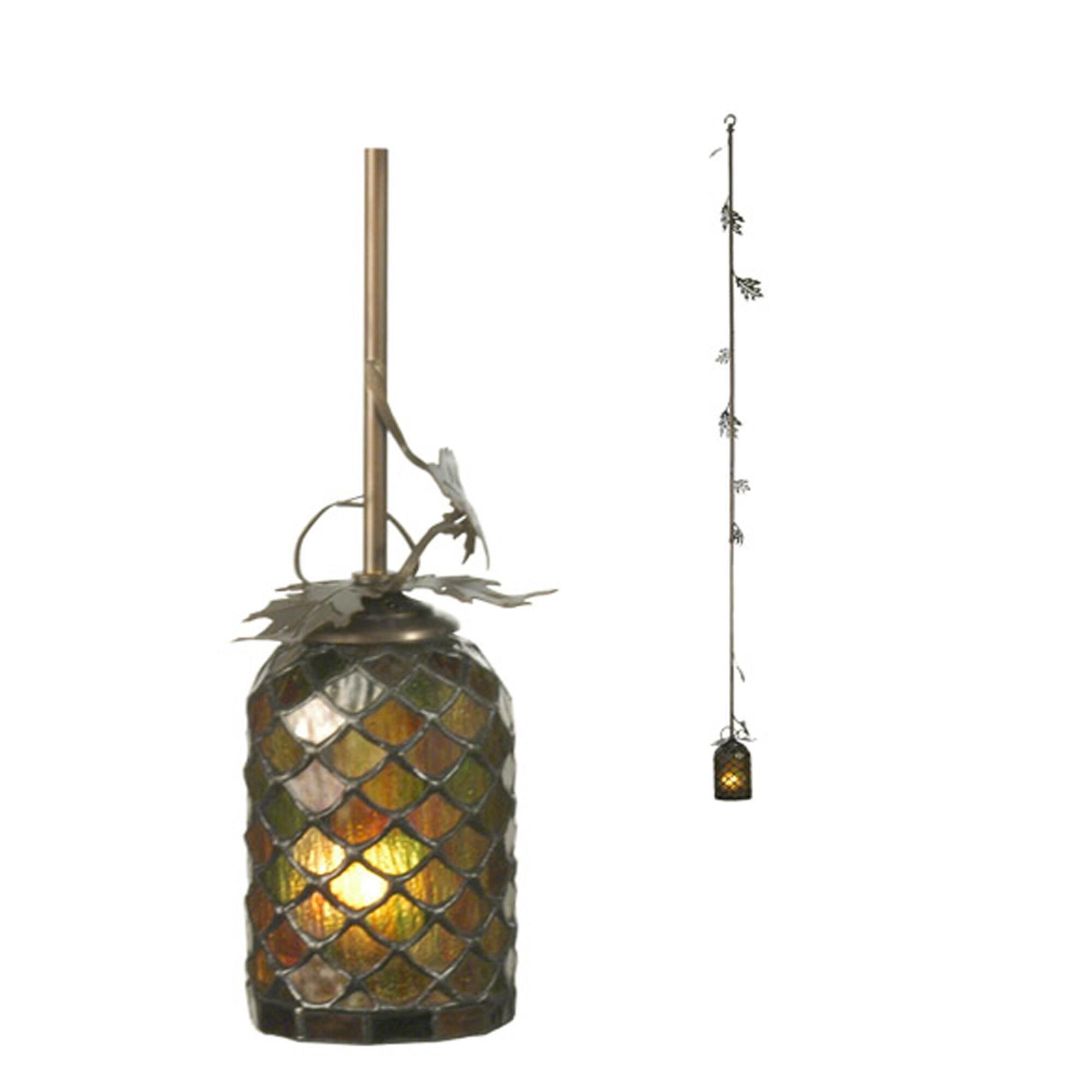 Shown in Antique Copper Finish finish and Autumn Green-Bark Brown glass