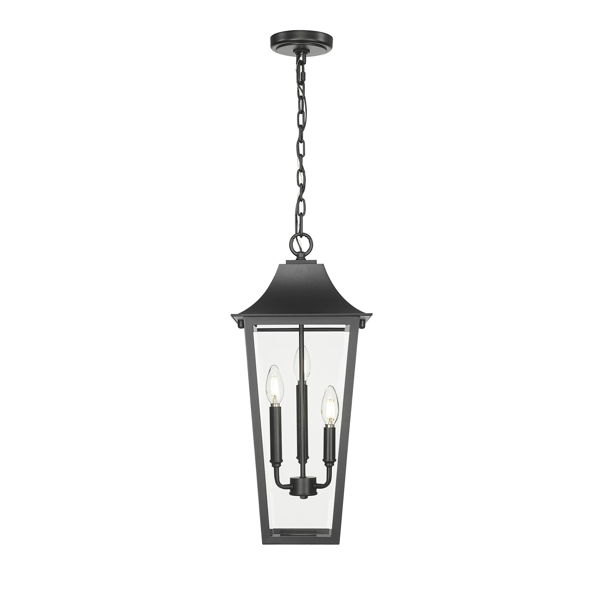 Shown in Black finish and Clear Beveled glass and Clear Beveled shade