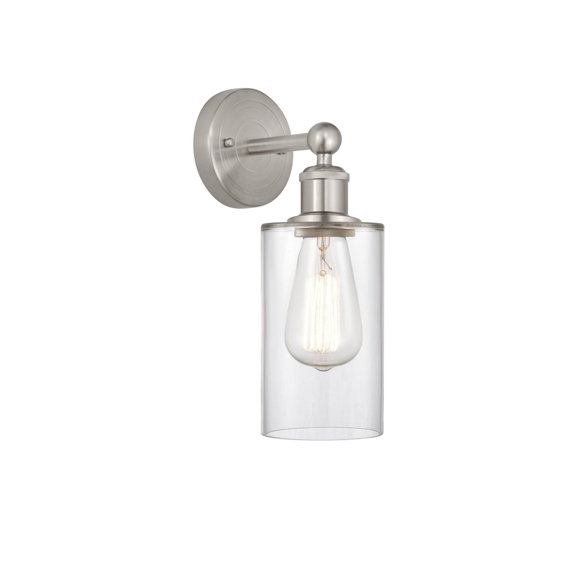 Shown in Brushed Satin Nickel, Clear finish and Clear glass and Clear Glass shade