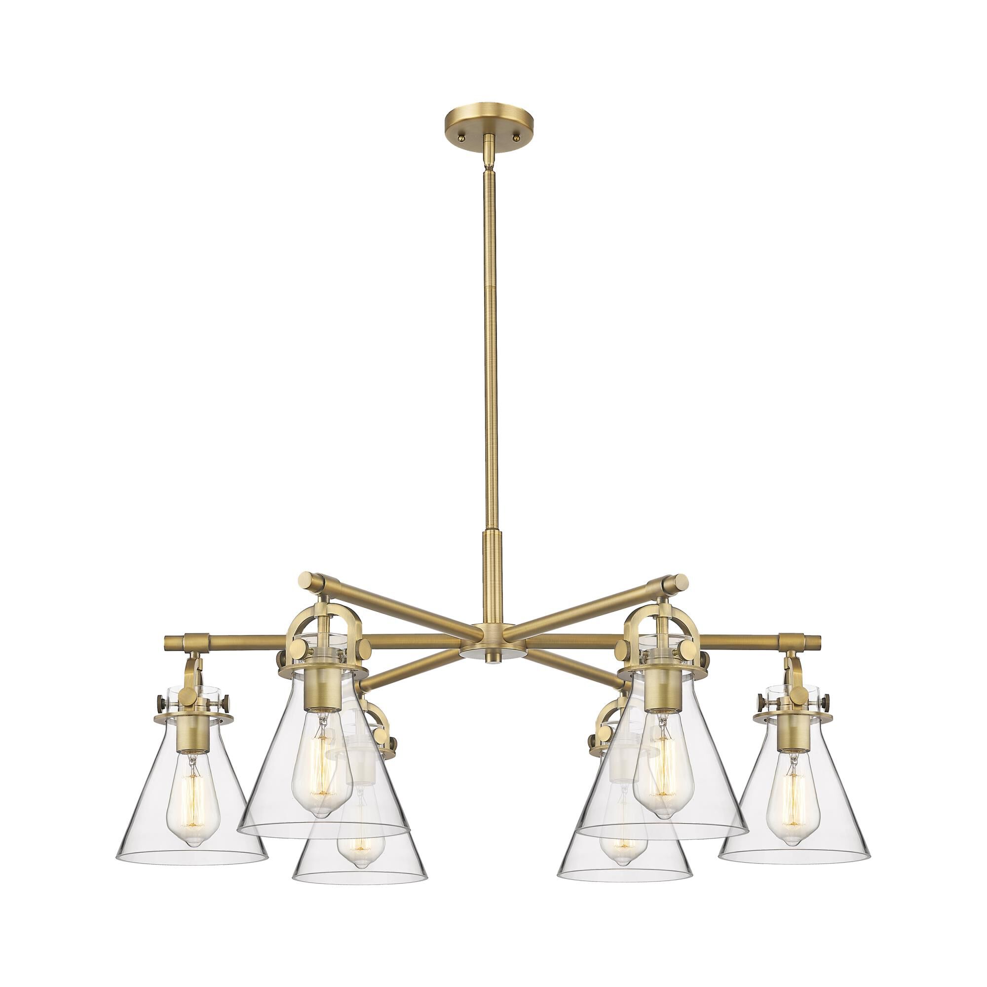 Shown in Brushed Brass finish and Clear shade