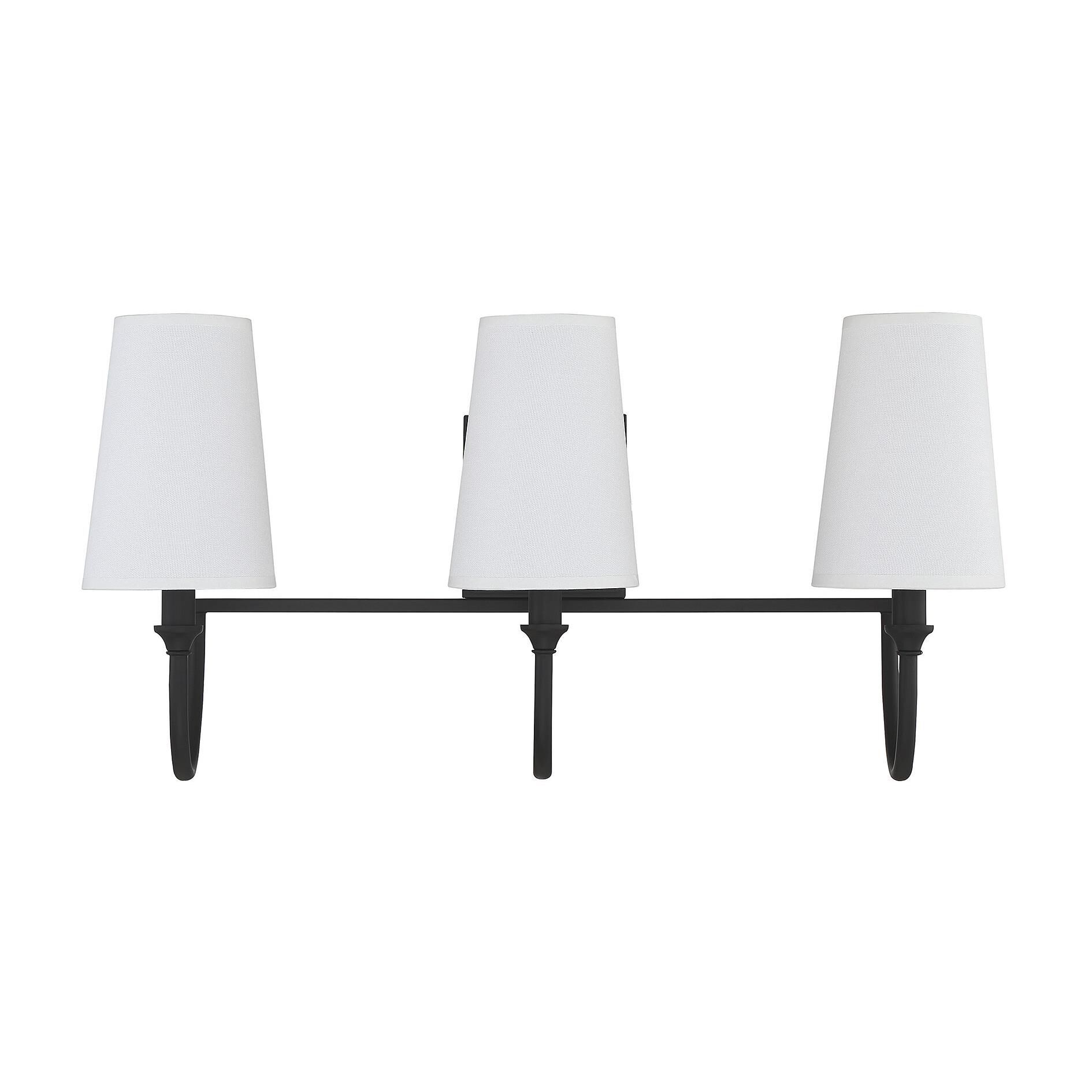 Shown in Matte Black finish and White Fabric shade