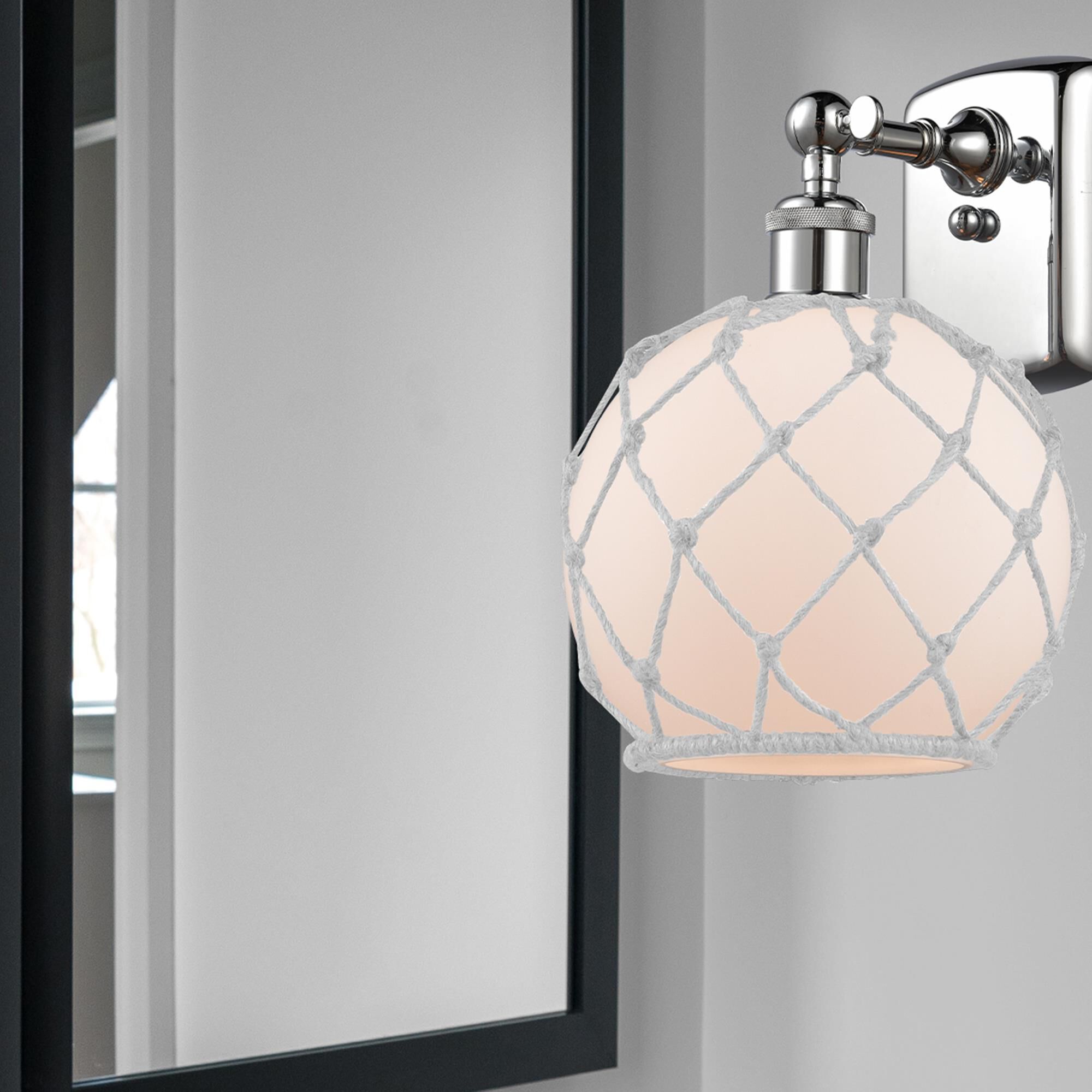 Shown in Polished Chrome finish and White With White Rope glass