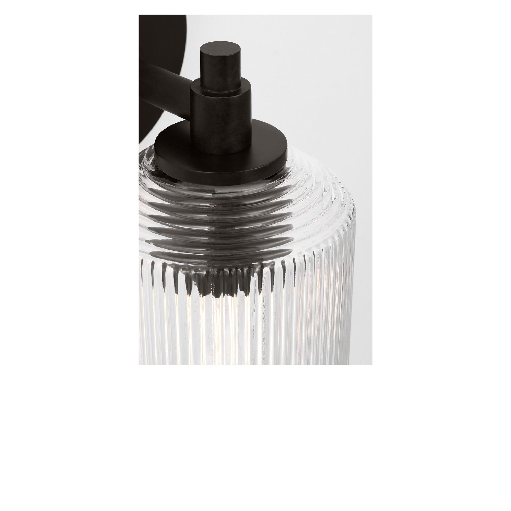 Shown in Aged Iron finish and Clear Ribbed glass