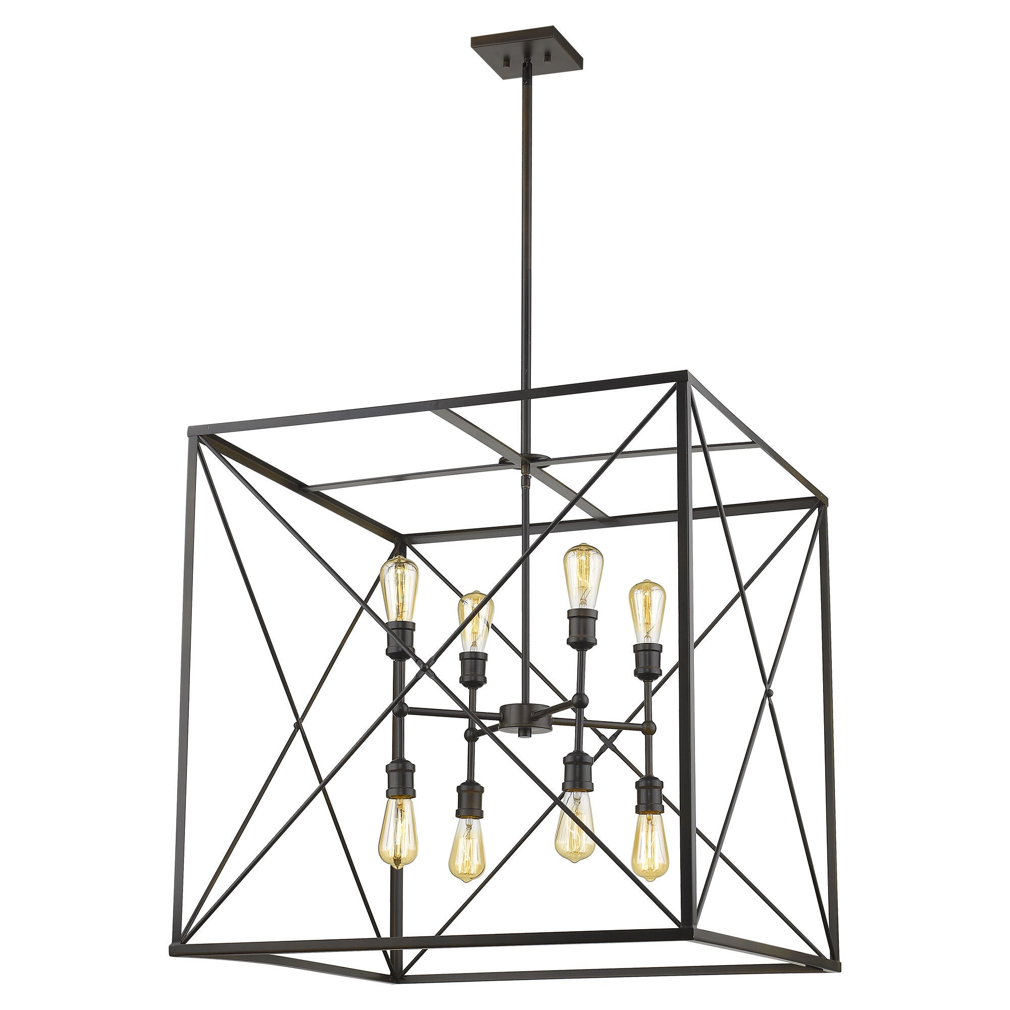 Shown in Oil-Rubbed Bronze finish and Oil-Rubbed Bronze glass and Oil Rubbed Bronze Metal Cage shade