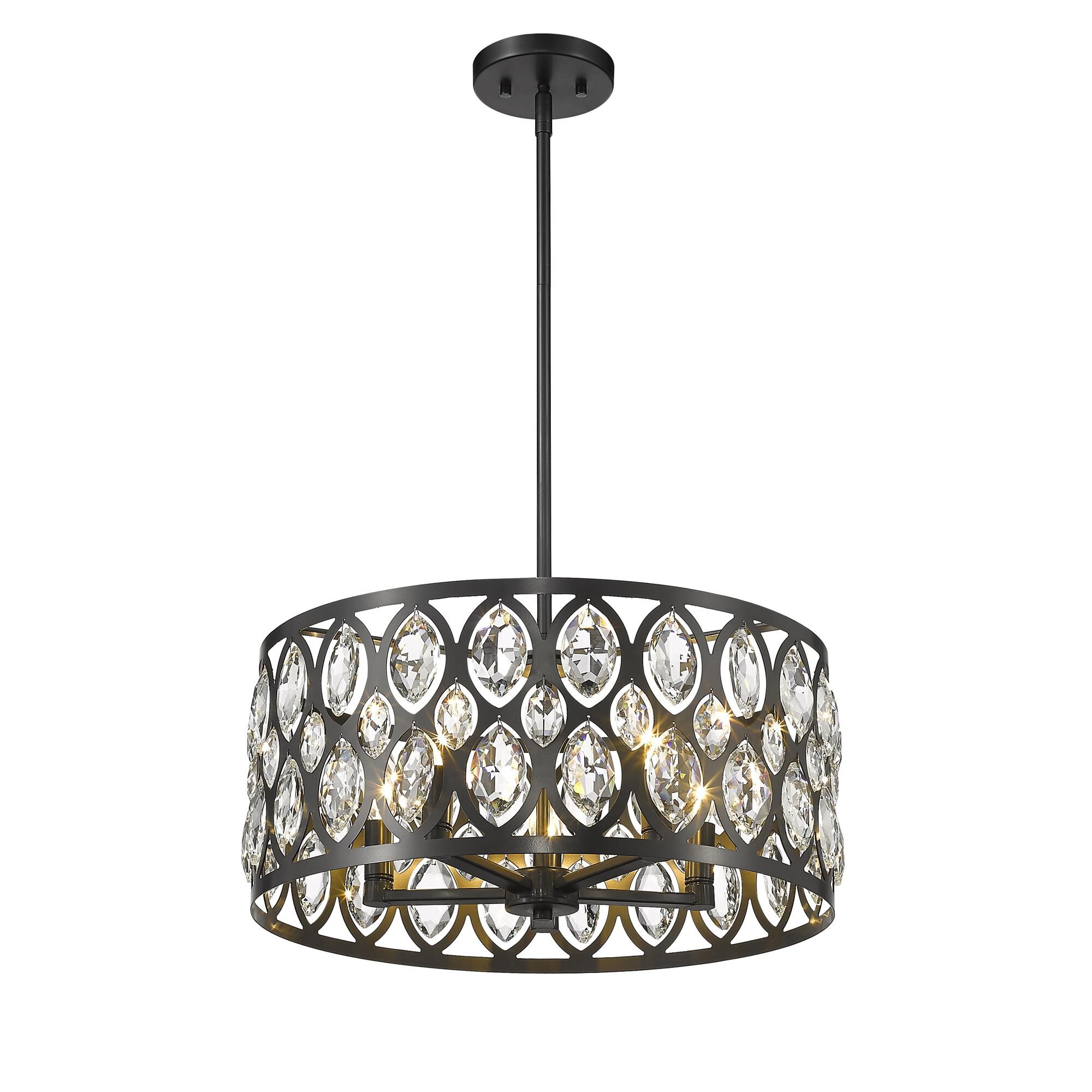 Shown in Matte Black finish and Steel + K9 Crystal glass and Steel + K9 Crystal shade