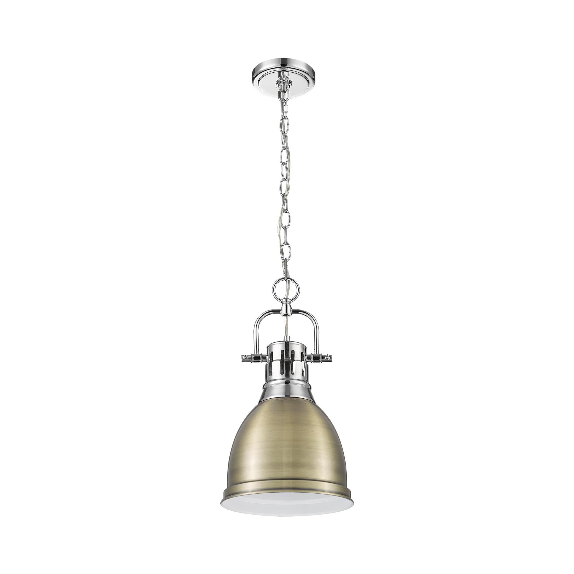 Shown in Chrome finish and Aged Brass shade