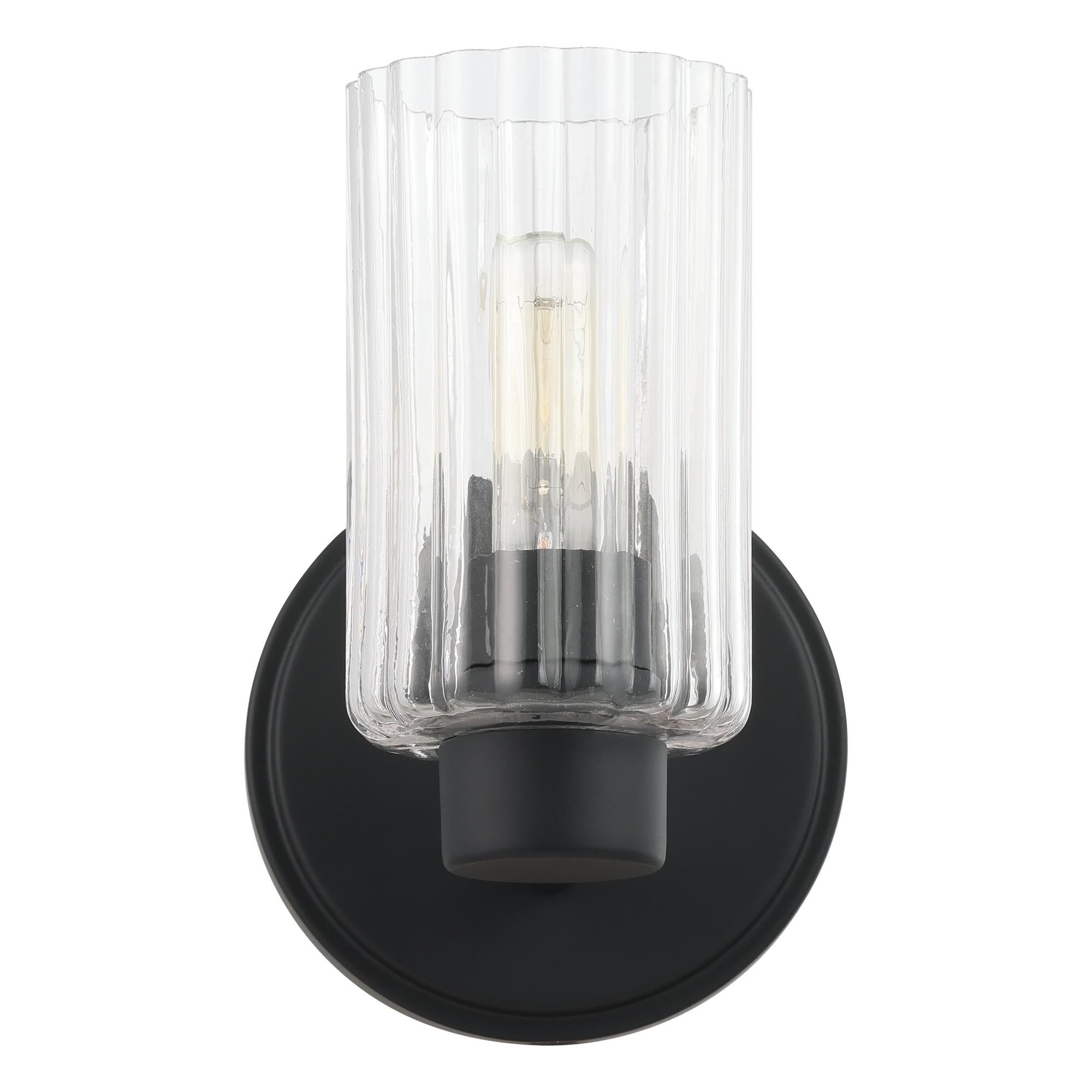 Shown in Matte Black finish and Clear Ribbed glass