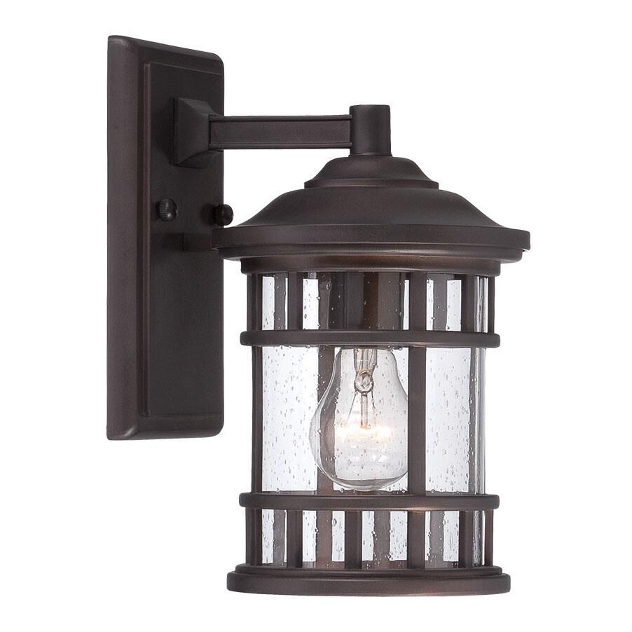 Shown in Architectural Bronze finish and Clear glass and Clear Seeded Glass shade