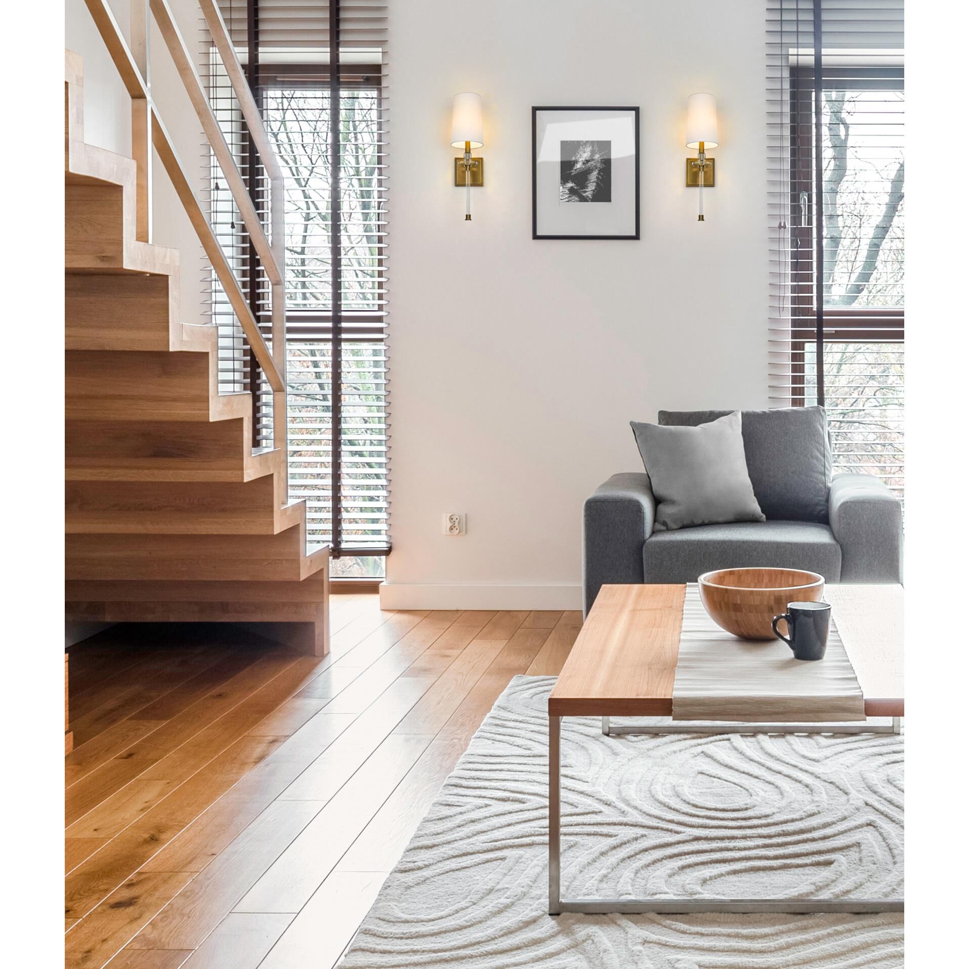 Shown in Rubbed Brass finish and Fabric shade