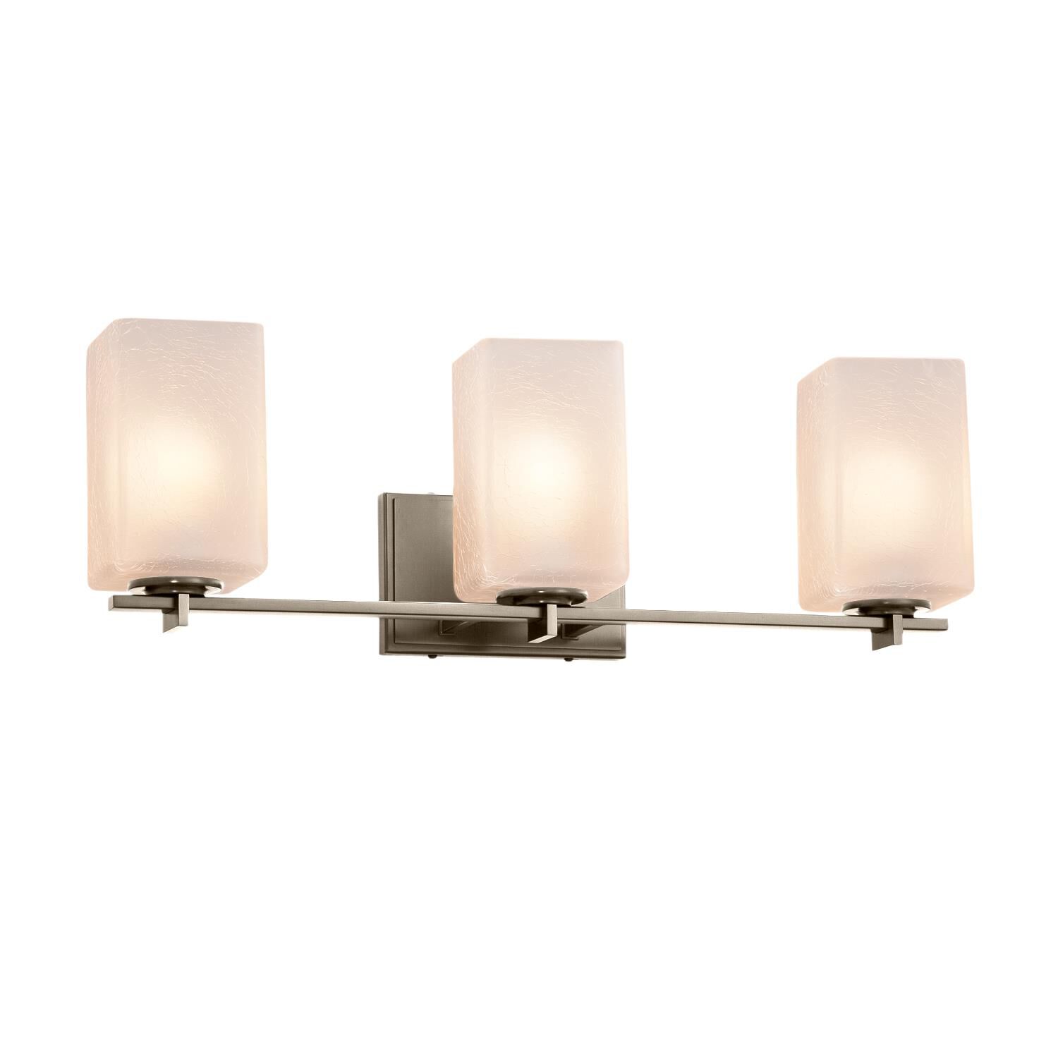 Shown in Brushed Nickel finish and Artisan glass and Frosted Crackle shade and Square with Flat Rim accent