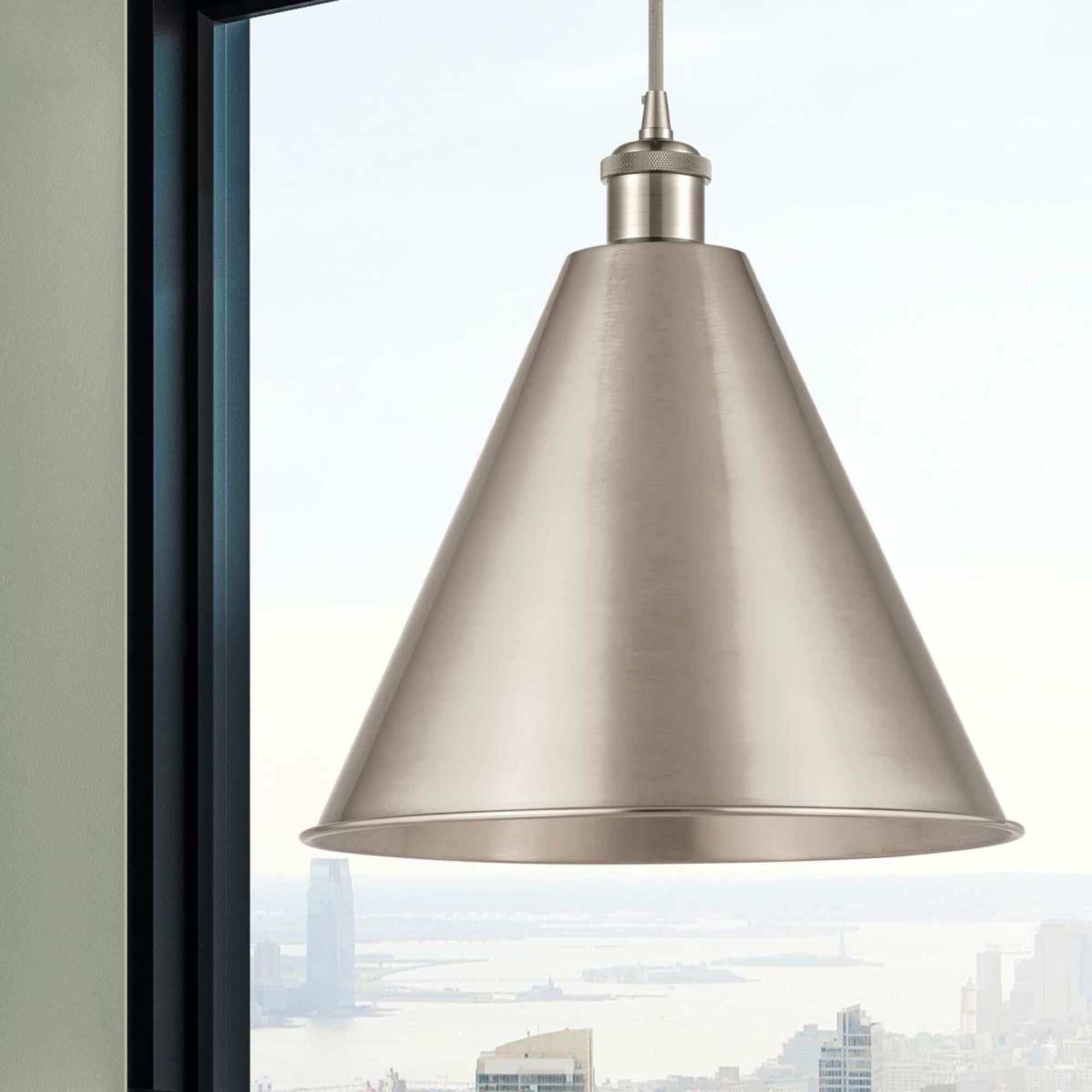Shown in Brushed Satin Nickel finish and Brushed Satin Nickel Ballston Cone shade