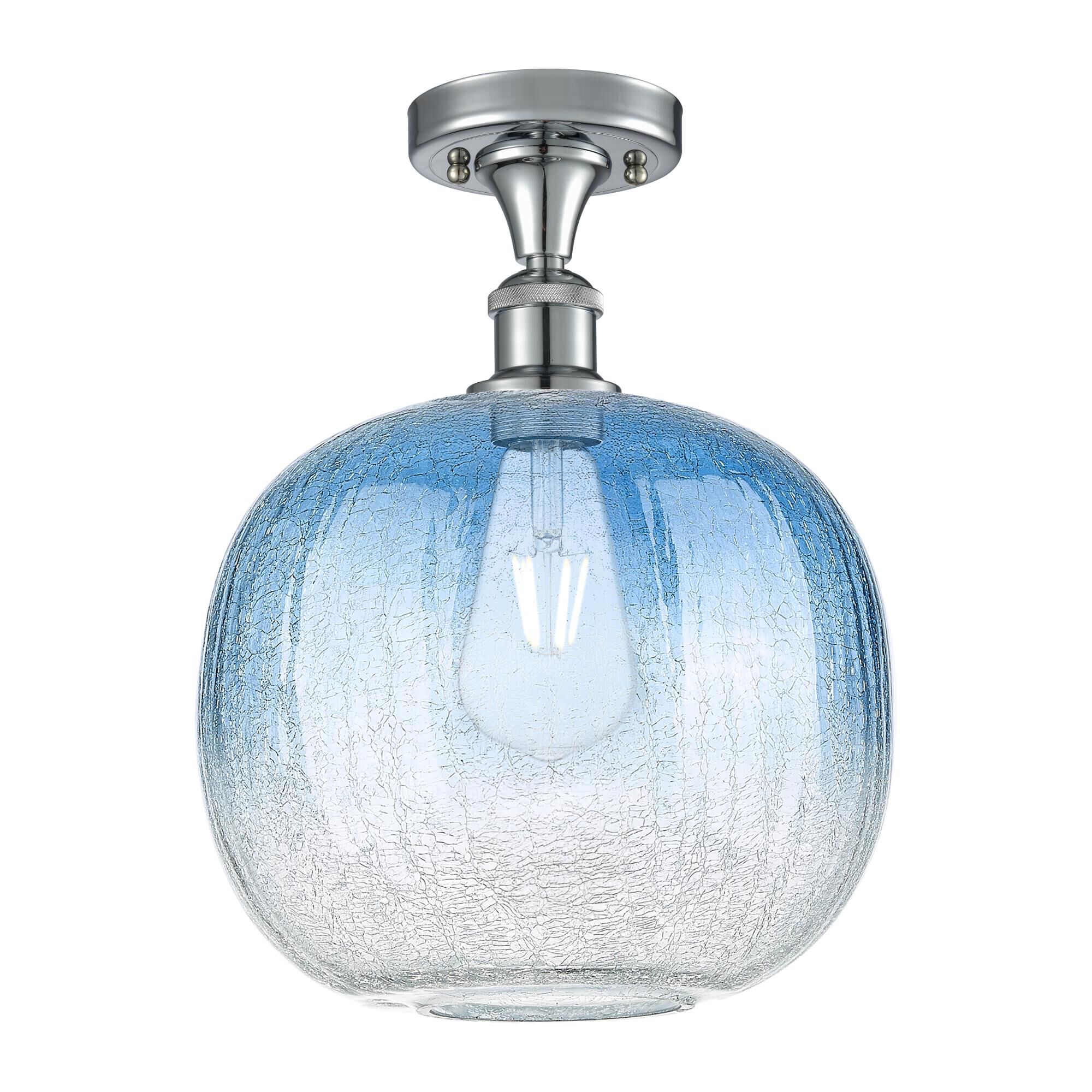 Shown in Polished Chrome finish and Sapphire Blue glass