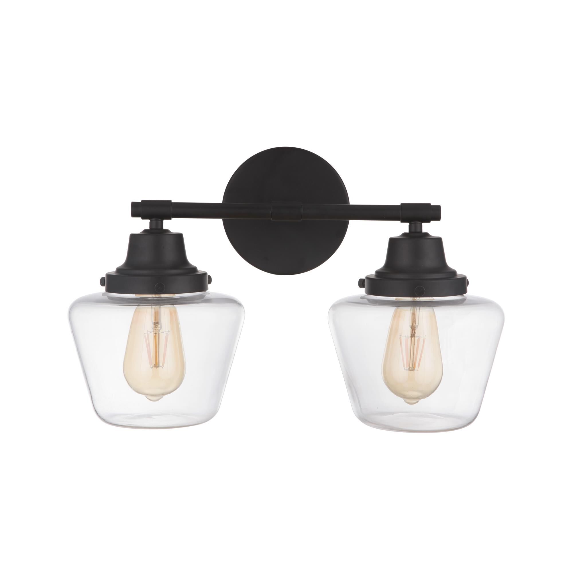 Shown in Flat Black finish and Clear glass and Glass shade