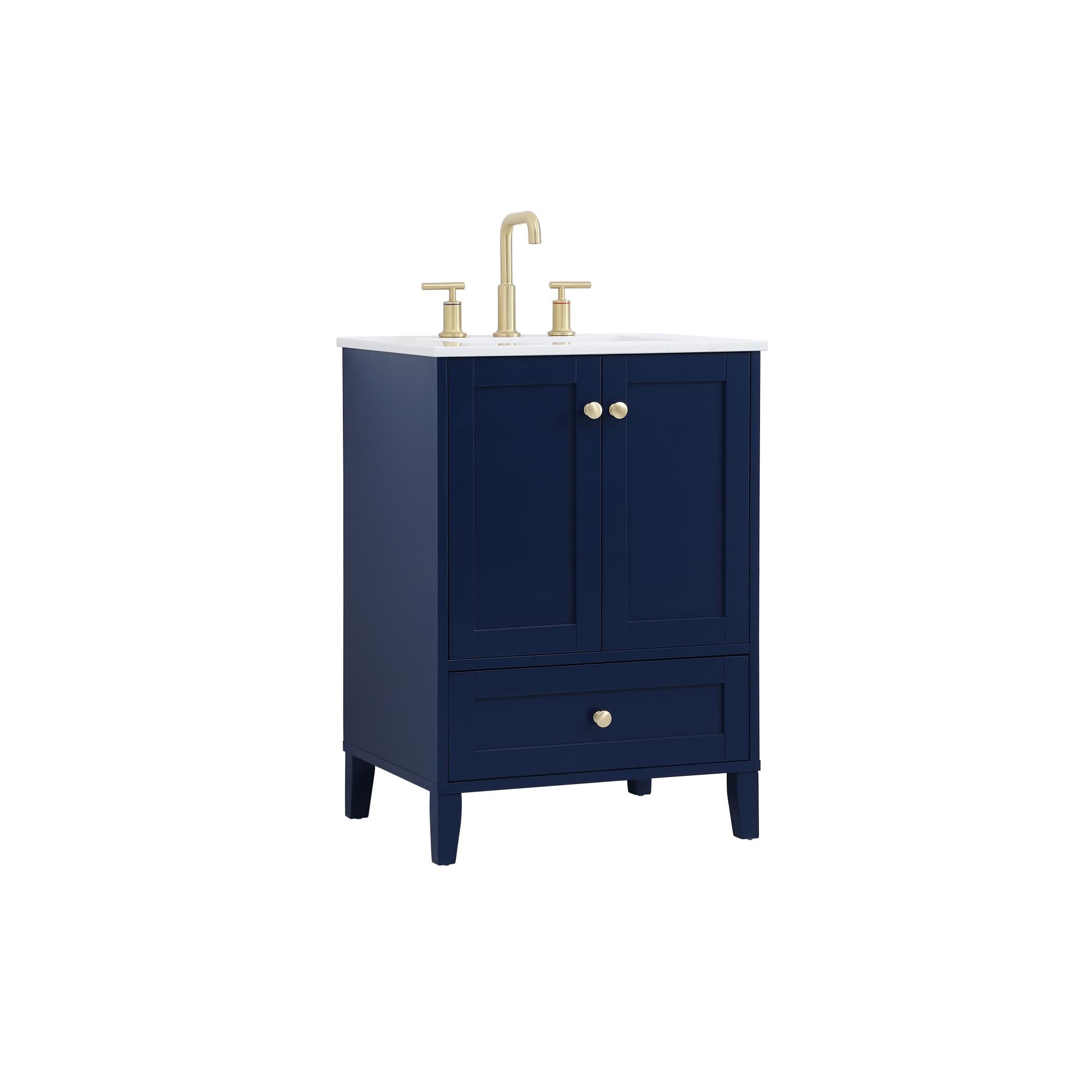 Shown in Blue And Gold With Calacatta Quartz finish