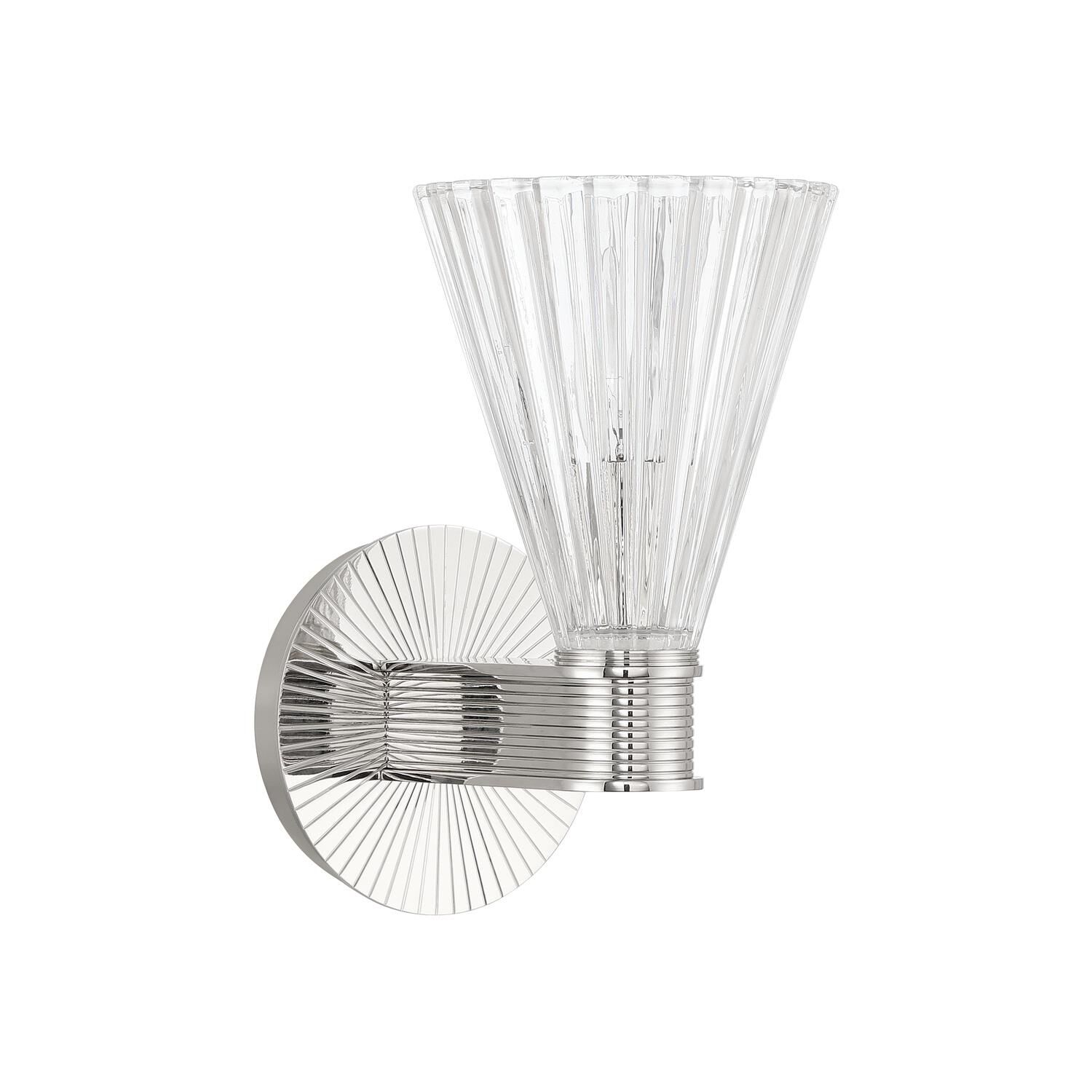 Shown in Polished Nickel finish and Glass shade
