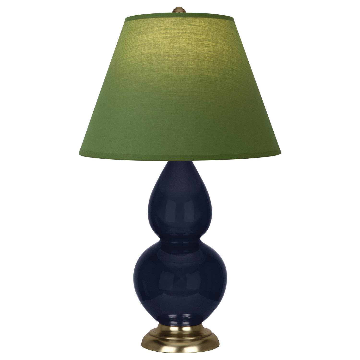 Shown in Midnight Blue finish and Tea Green and Taupe shade and Antique Brass accent