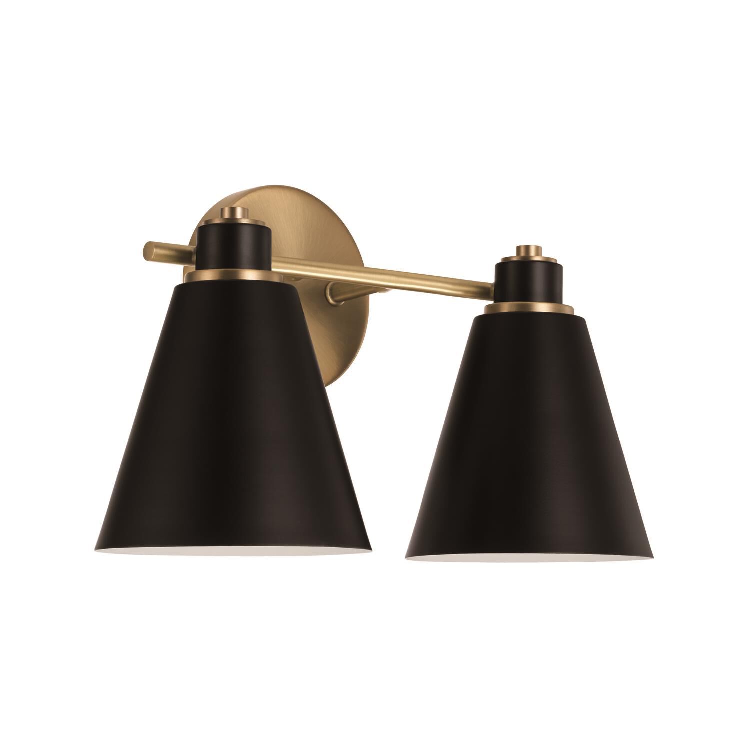 Shown in Aged Brass and Black finish and Black Metal  with White Interior shade