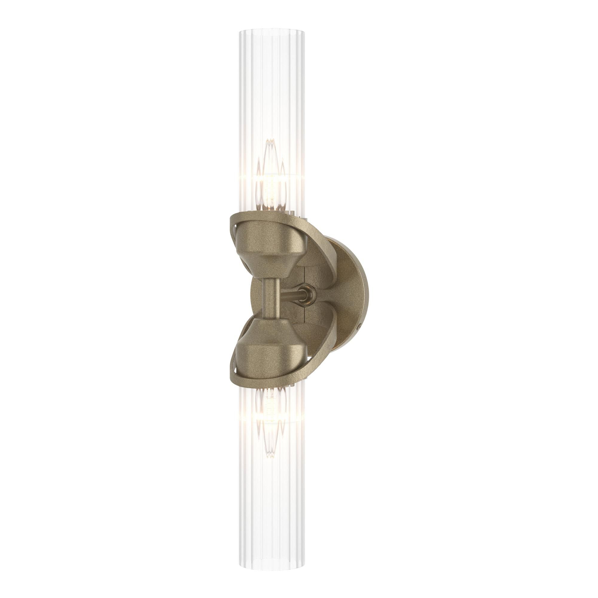Shown in Soft Gold finish and Clear Fluted glass
