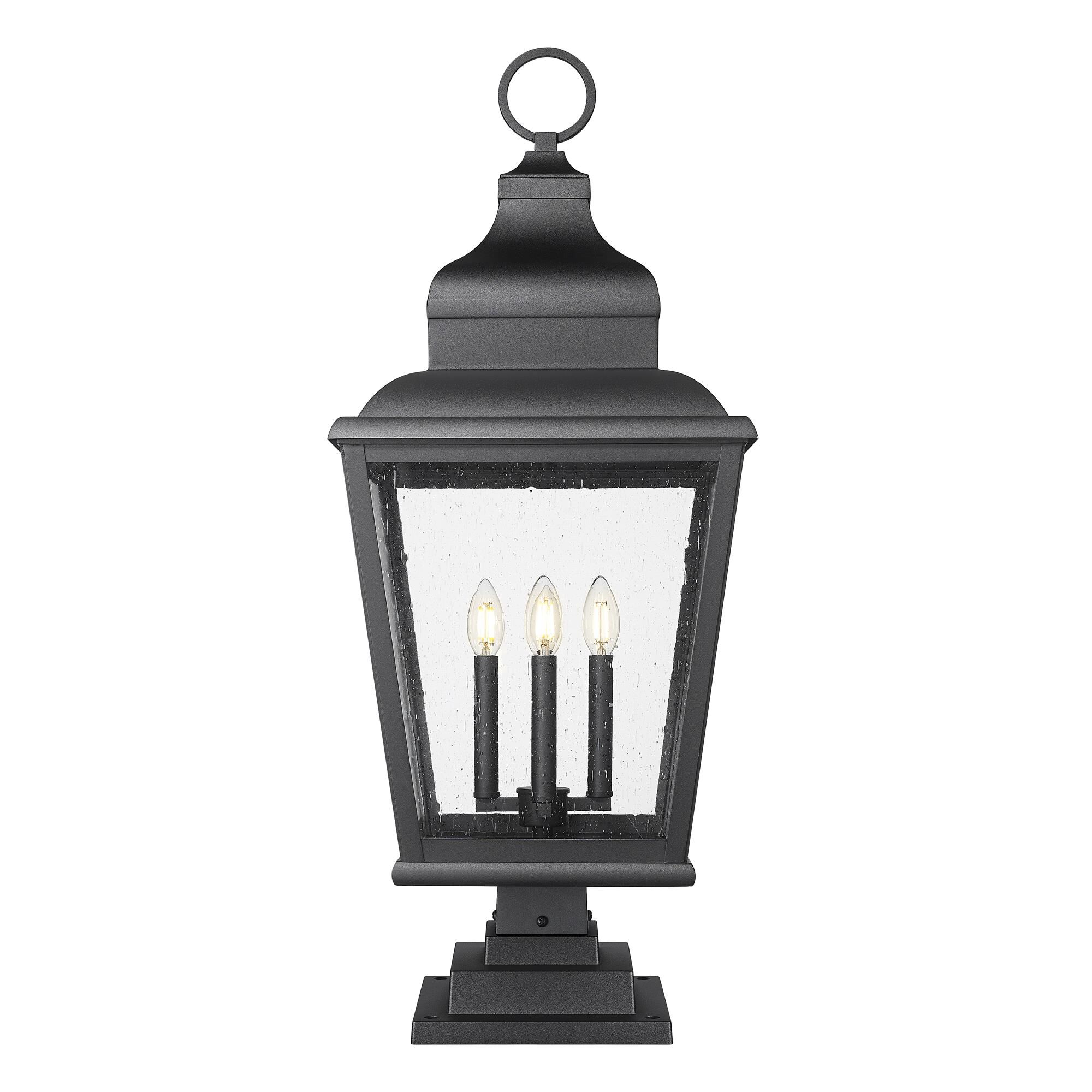 Shown in Sand Black finish and Clear Seedy glass