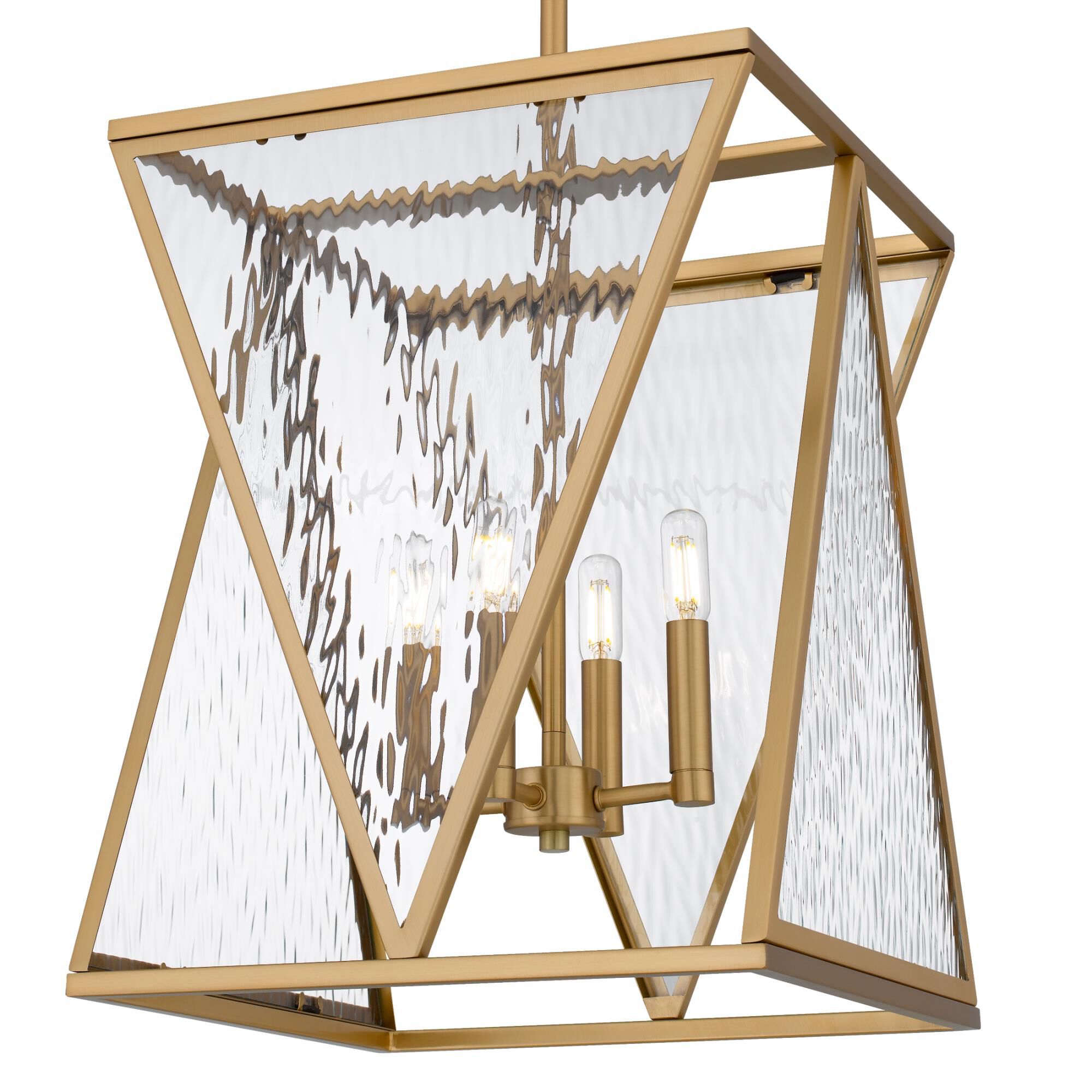 Shown in Brushed Weathered Brass finish and Clear Water Glass shade