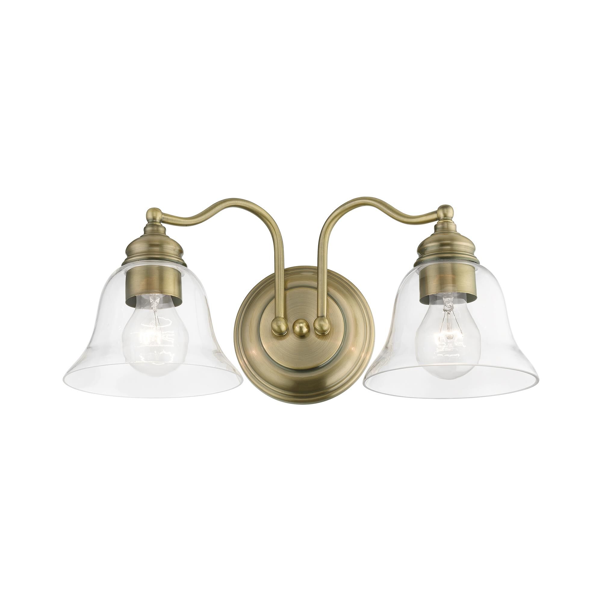 Shown in Antique Brass finish and Hand Blown Clear glass