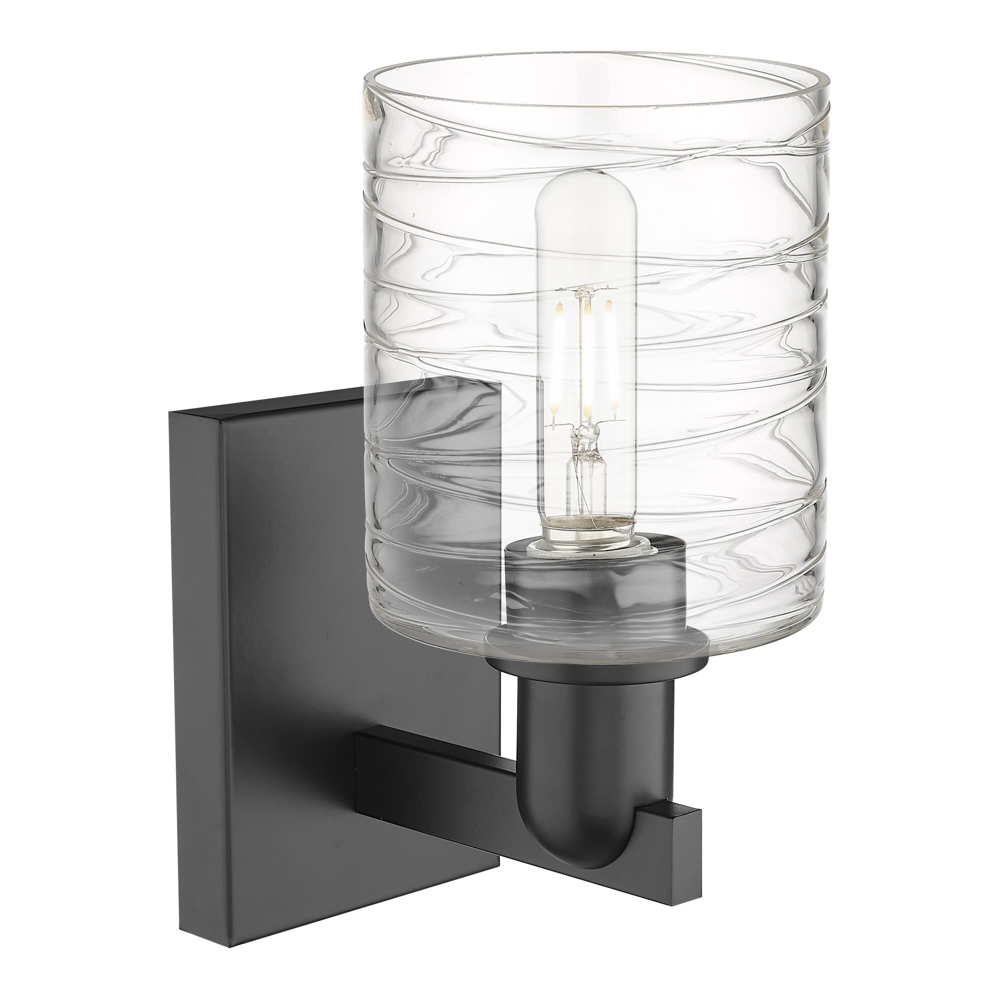 Shown in Matte Black finish and Deco Swirl glass