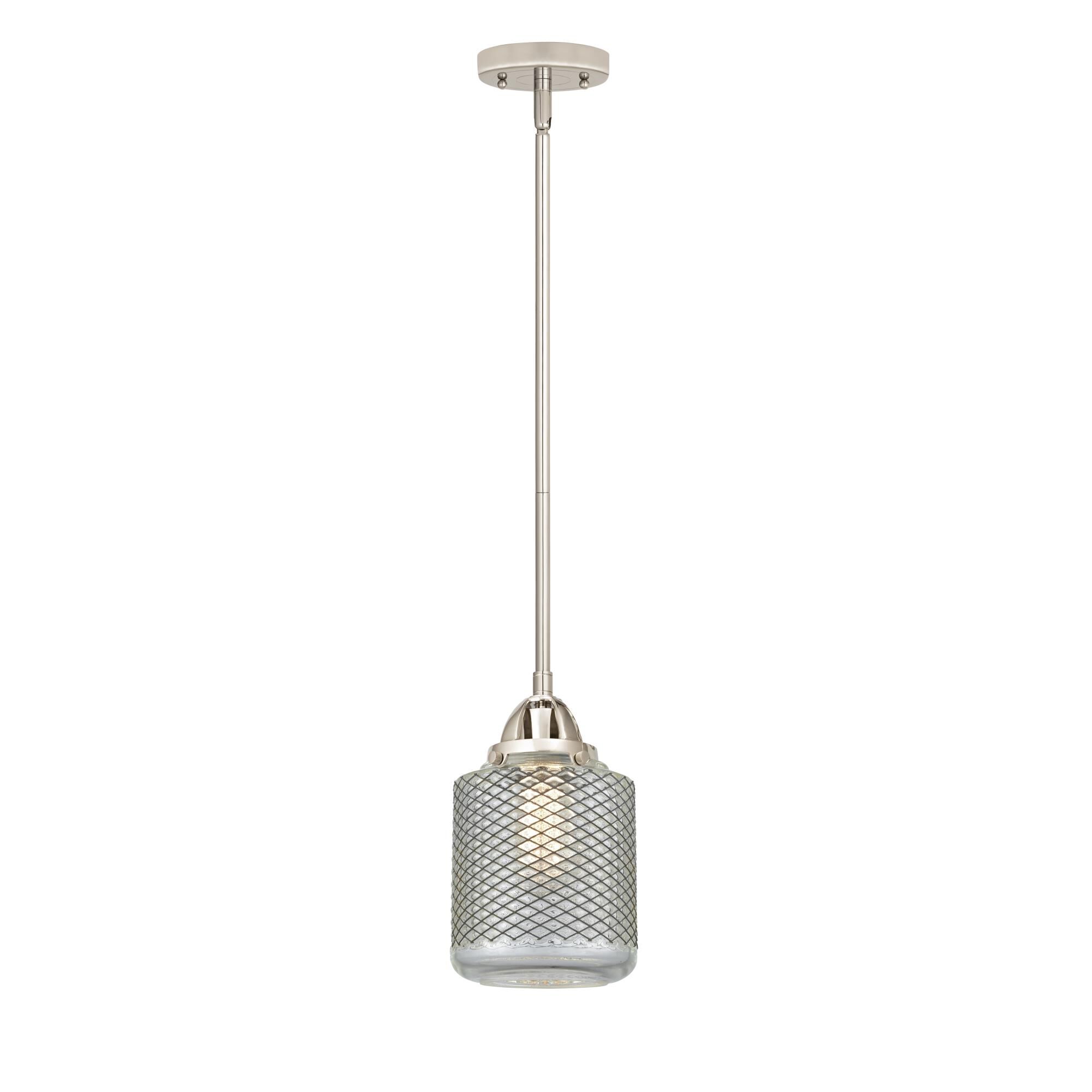 Shown in Polished Nickel finish and Vintage Wire Mesh Stanton glass and No Shade shade