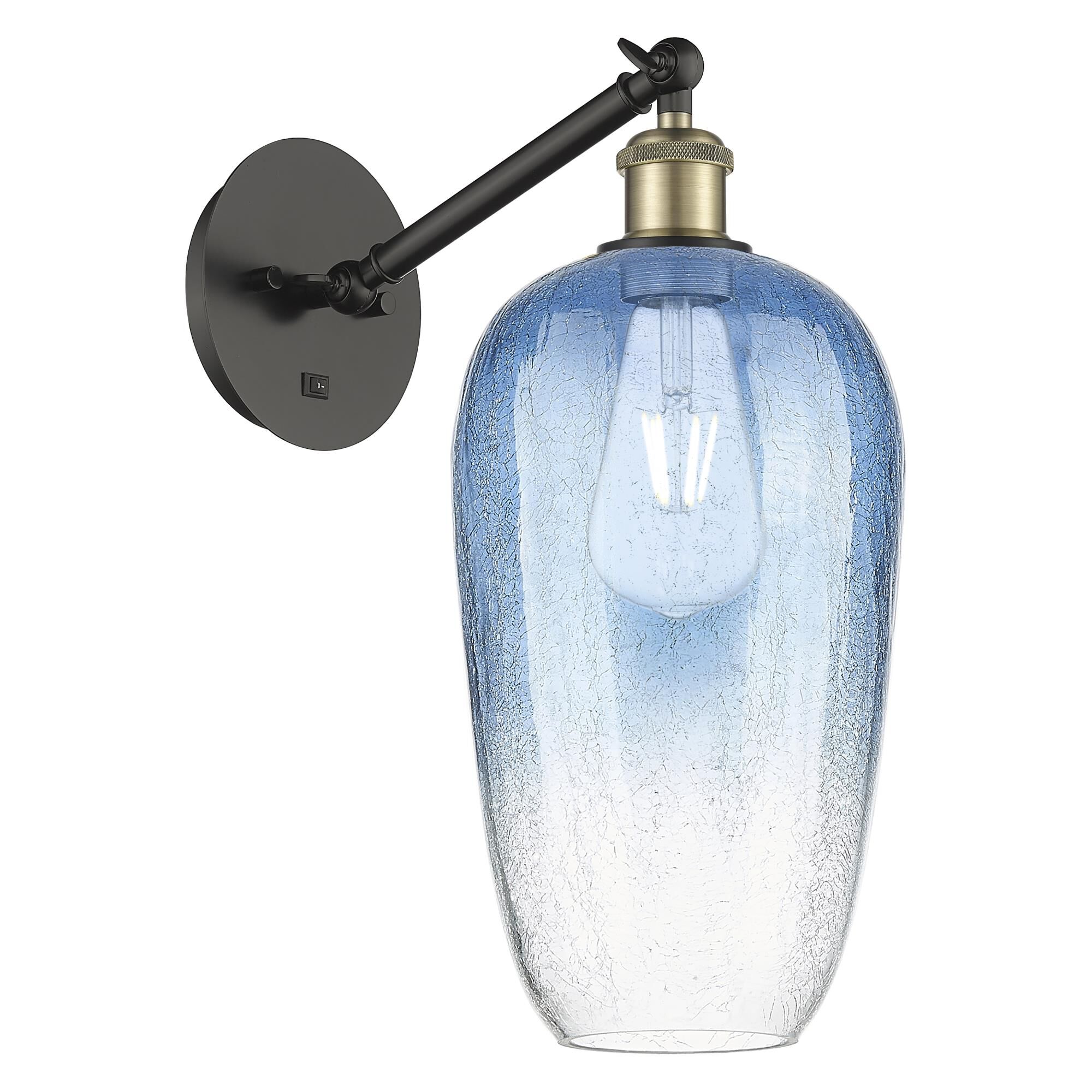 Shown in Black Antique Brass finish and Sapphire Blue glass