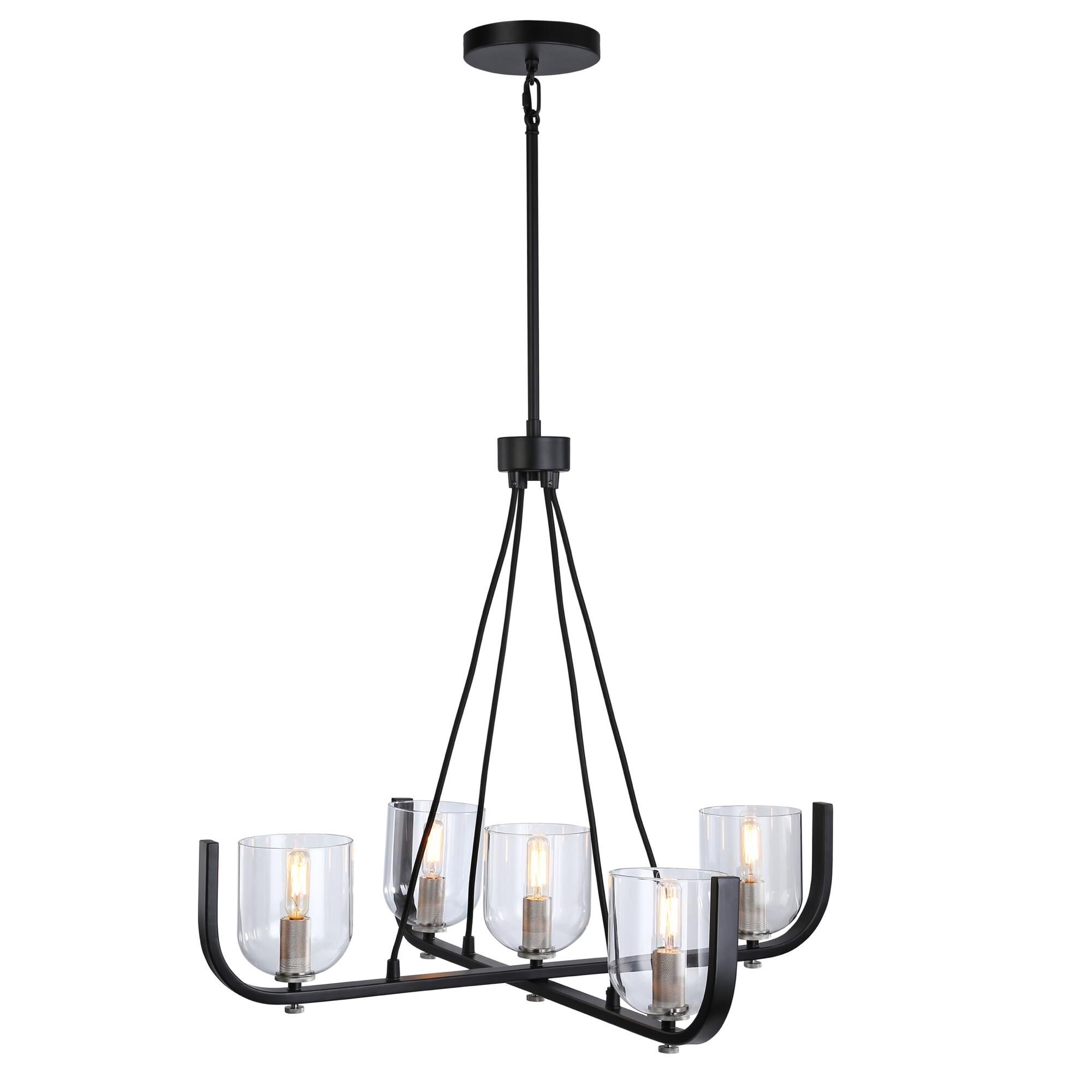 Shown in Black & Nickel finish and Glass shade