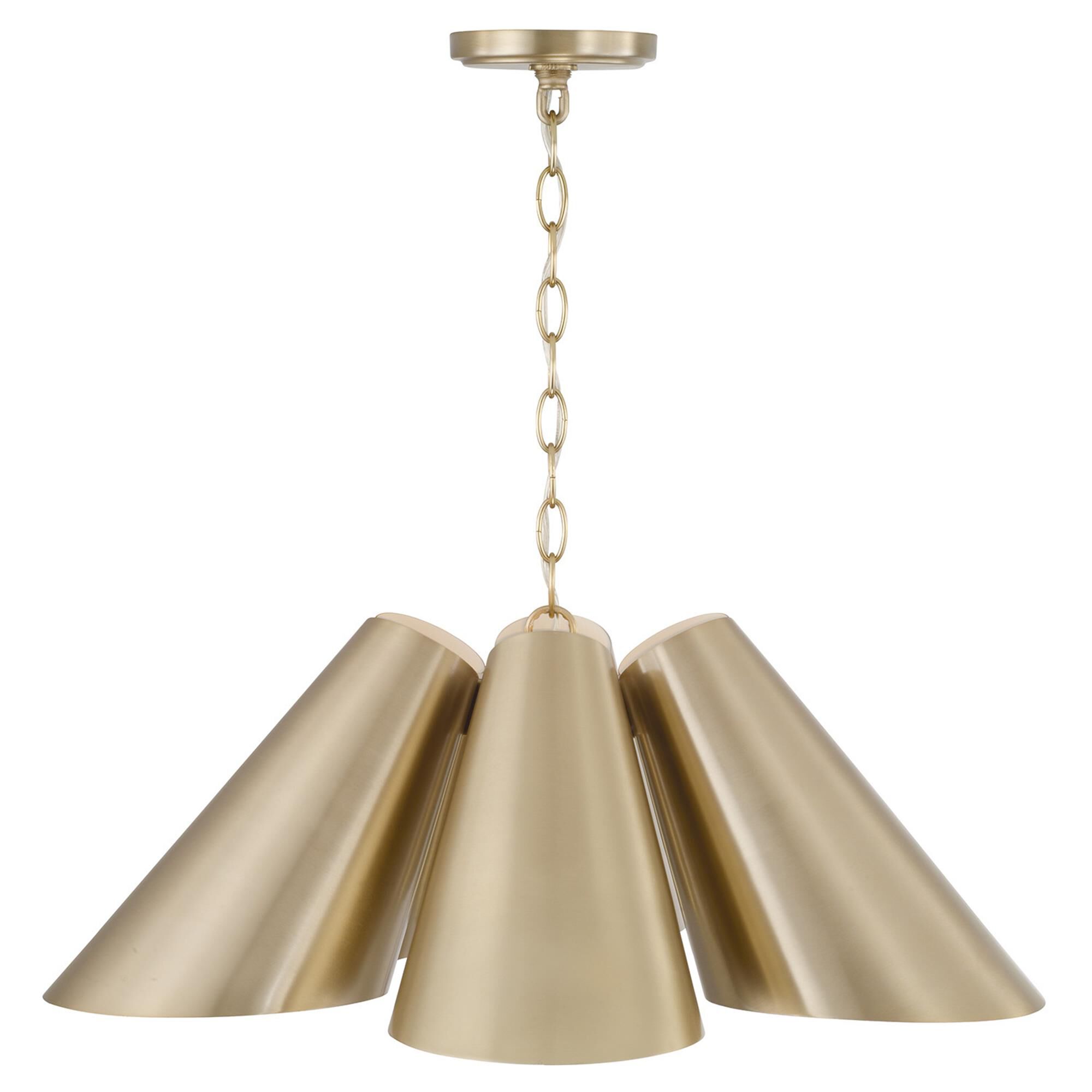 Shown in Matte Brass finish and Matte Brass Metal  With White Interior shade
