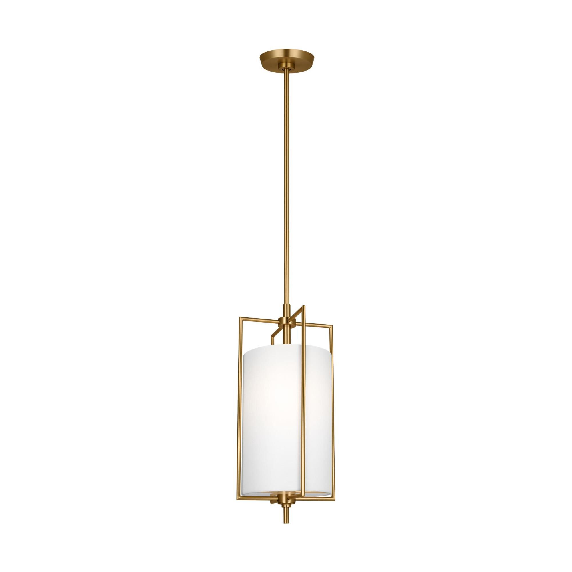 Shown in Burnished Brass finish and White LinenLinen shade