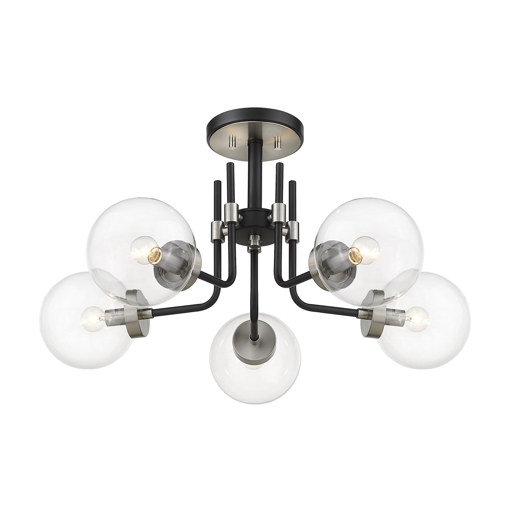 Shown in Matte Black + Brushed Nickel finish and Glass shade