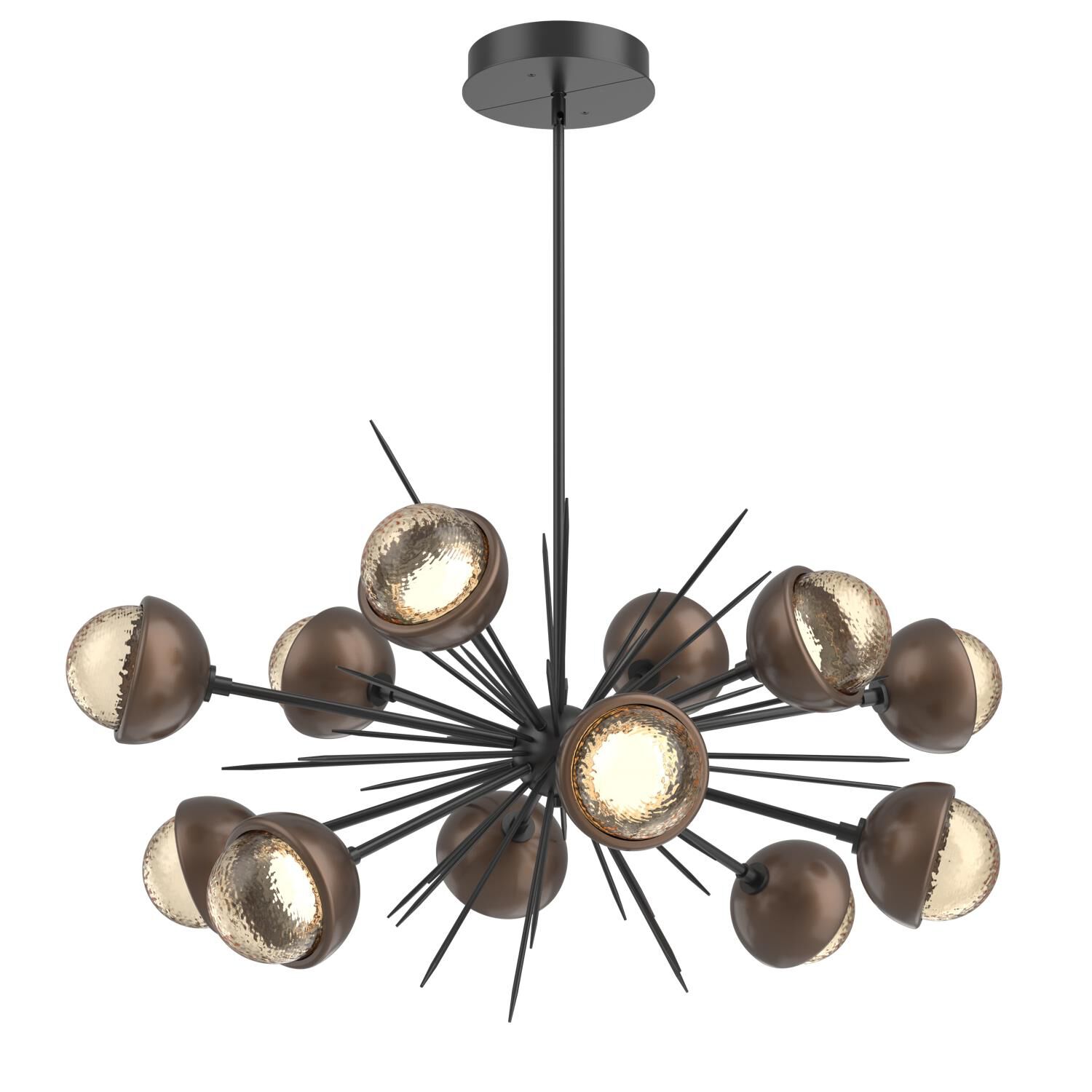 Shown in Matte Black finish and Amber glass and Burnished Bronze accent