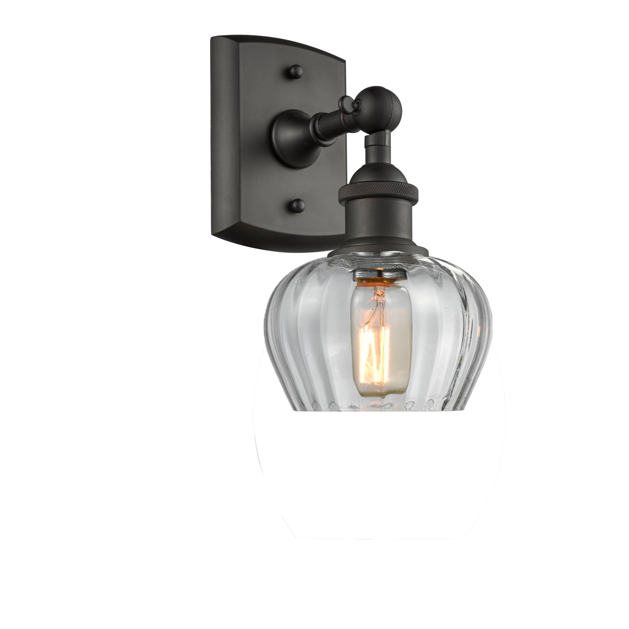 Shown in Oil Rubbed Bronze finish and Clear Fluted glass