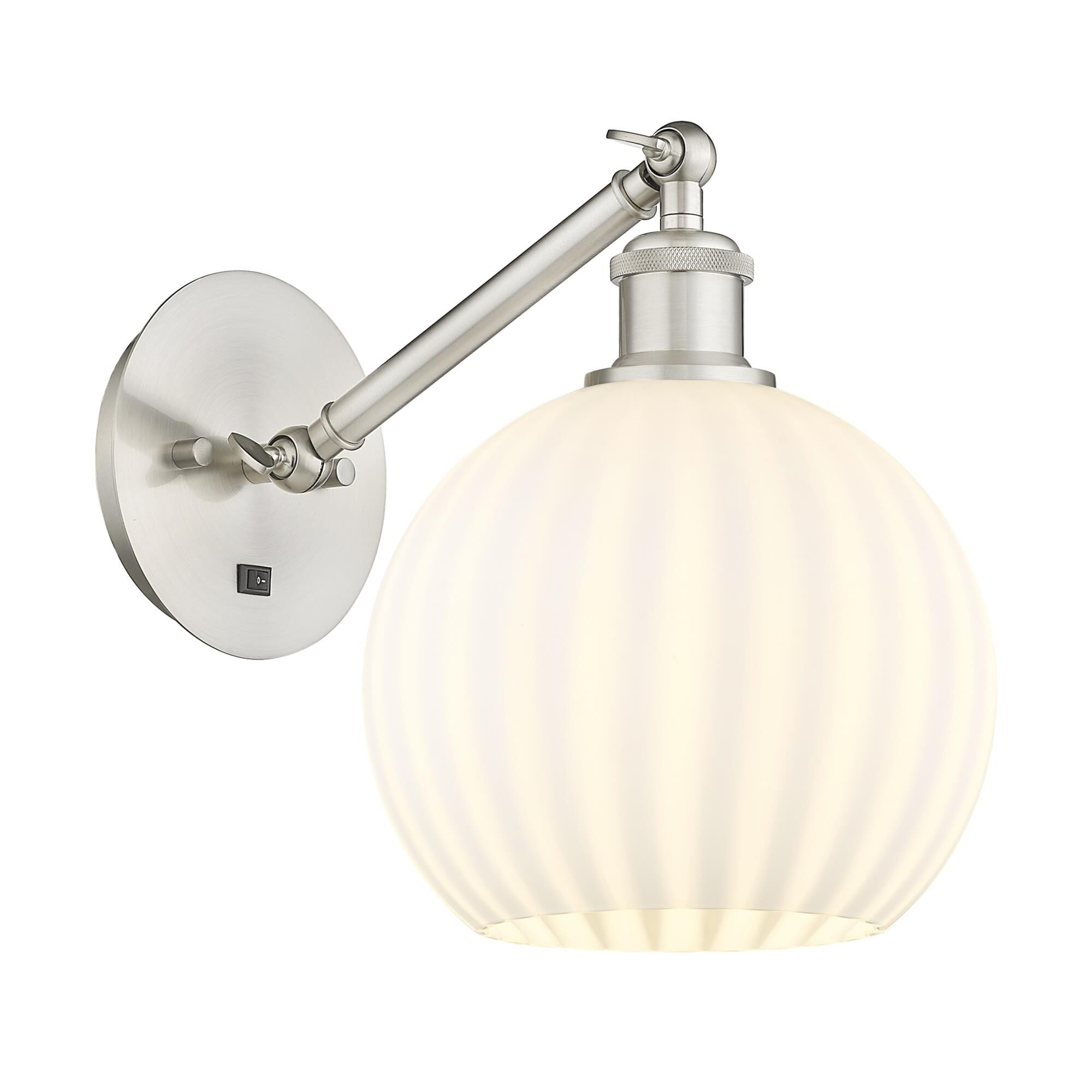 Shown in Brushed Satin Nickel finish and White Venetian glass