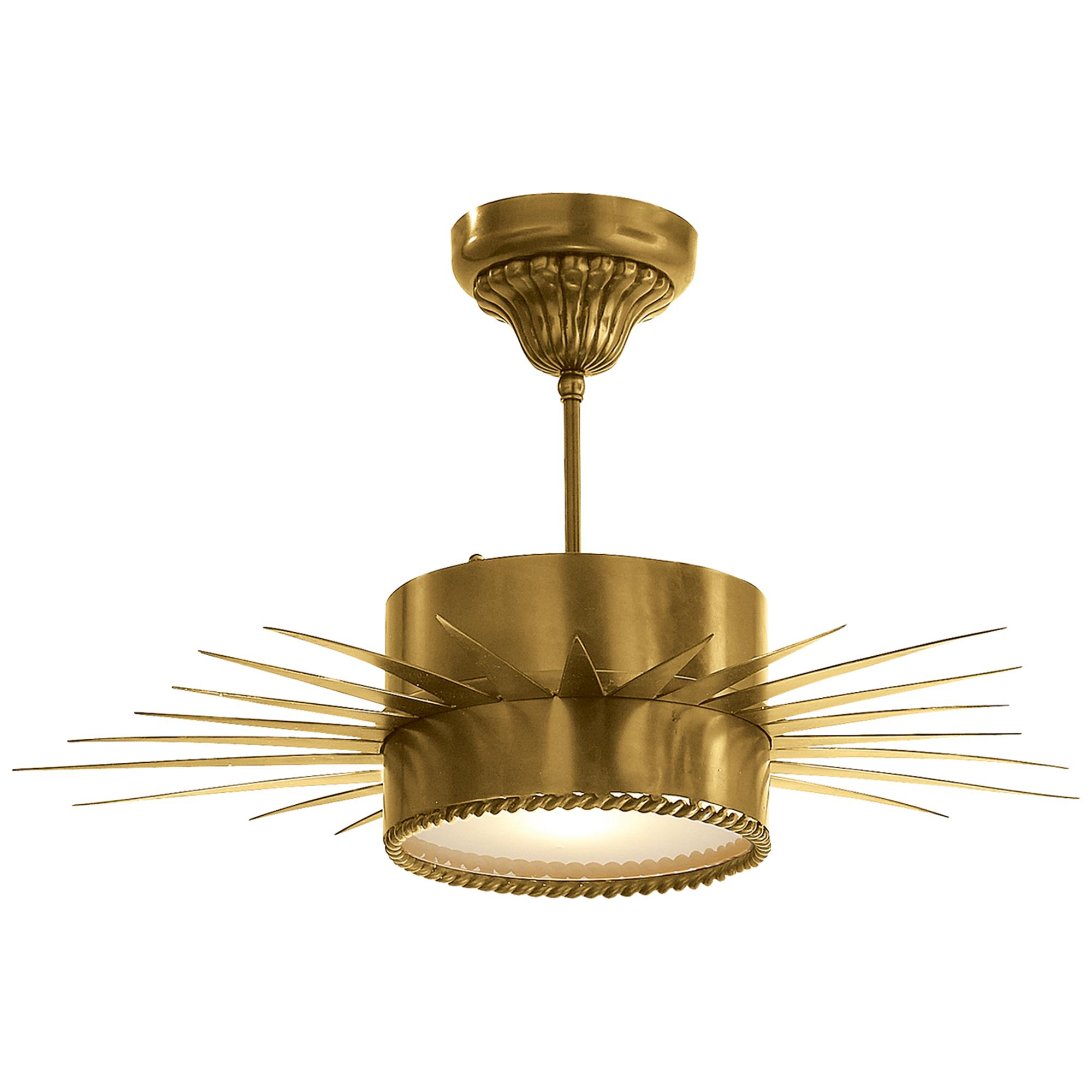 Shown in Hand-Rubbed Antique Brass finish and Frosted glass