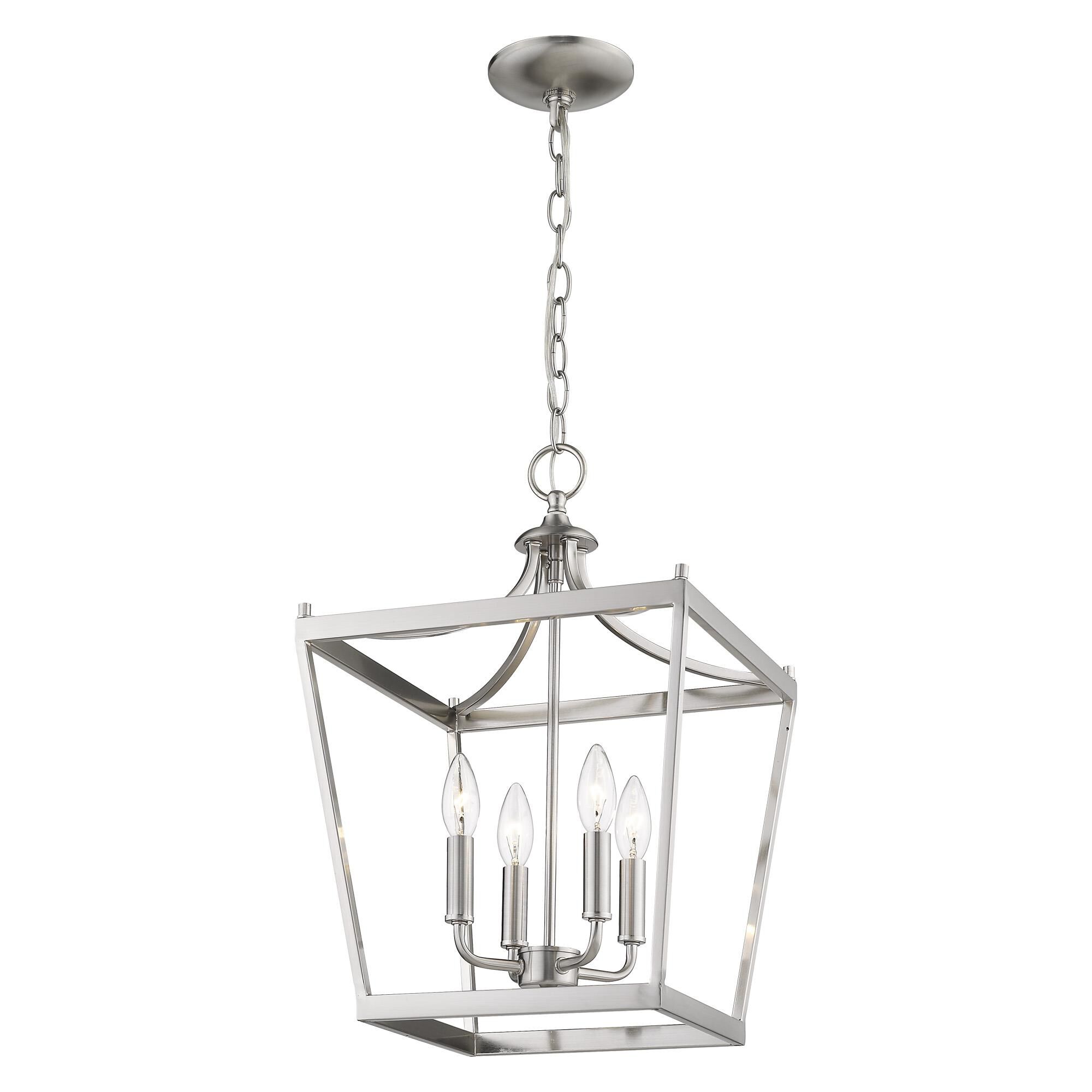 Shown in Satin Nickel finish and -- glass and -- shade