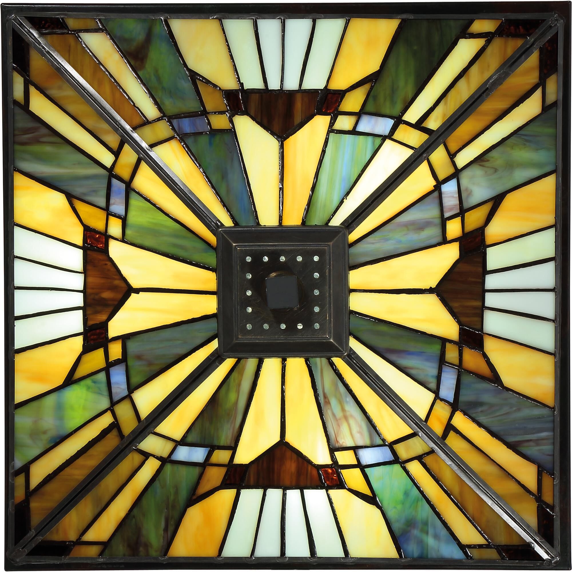 Shown in Valiant Bronze finish and Tiffany glass