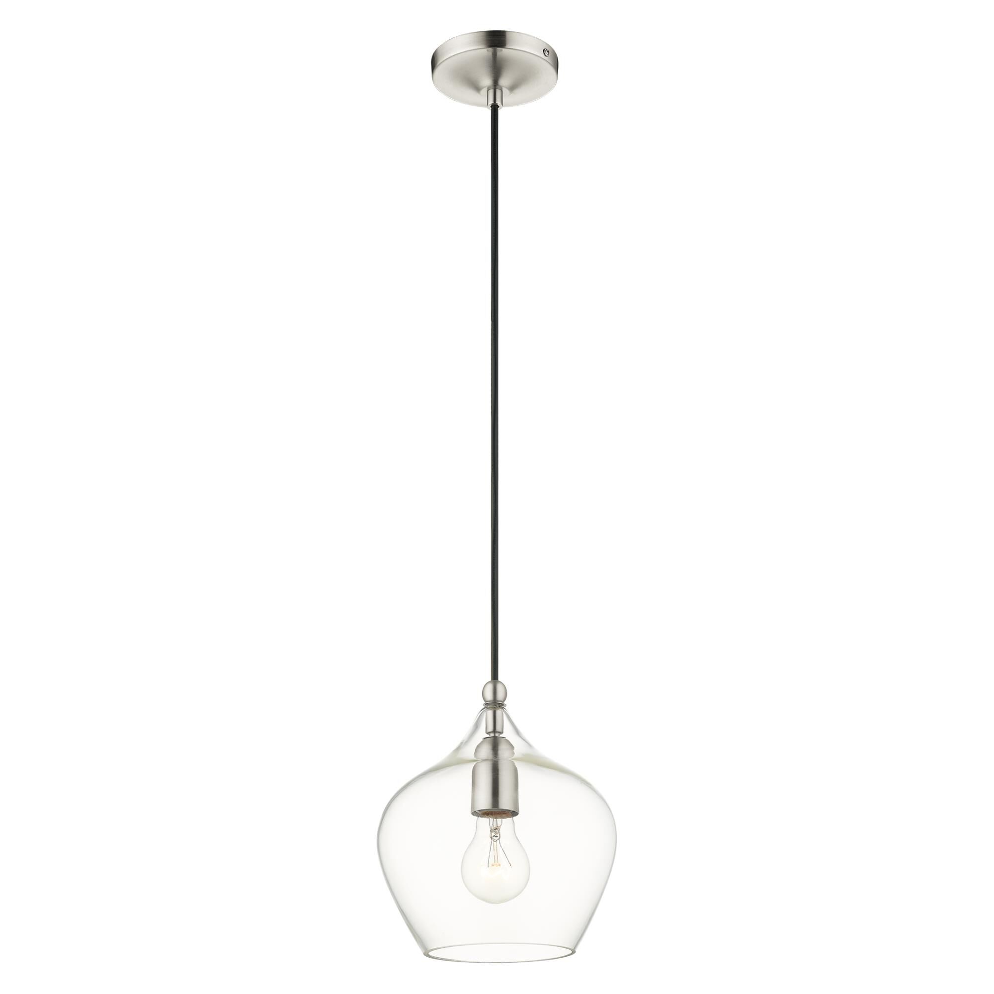 Shown in Brushed Nickel finish and Clear glass and Clear Glass shade