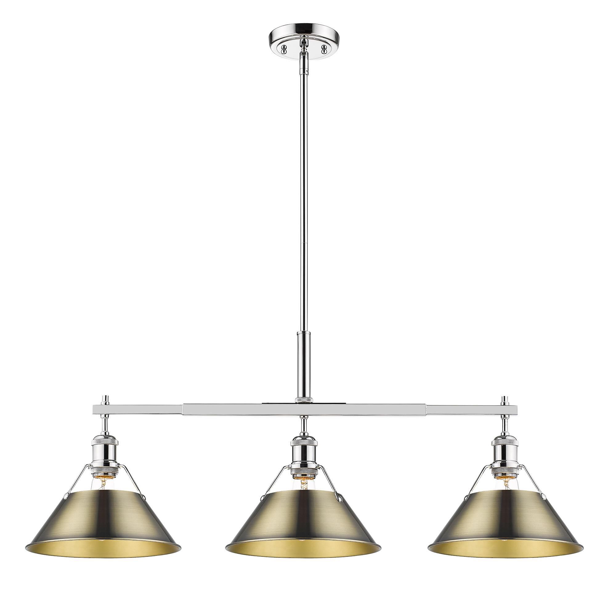 Shown in Chrome finish and Without Glass glass and Aged Brass shade
