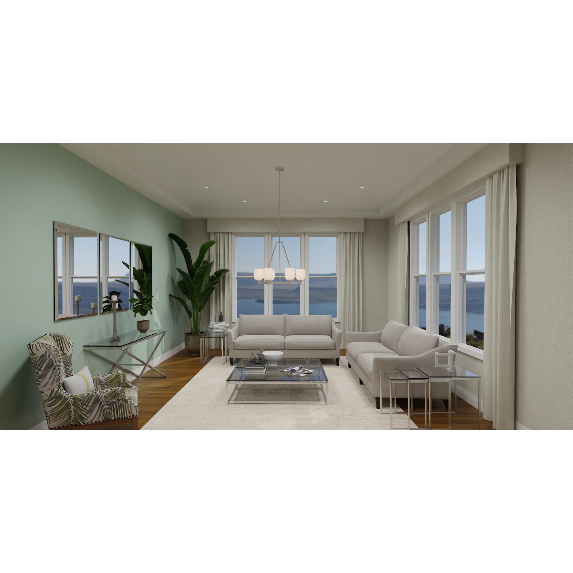 Shown in Brushed Nickel finish and Opal Etched glass