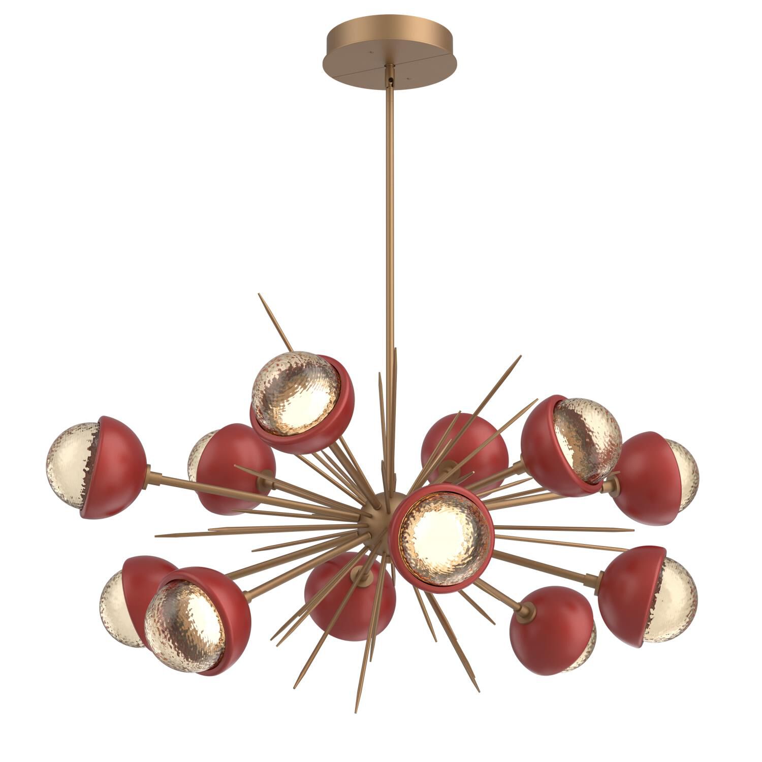 Shown in Novel Brass finish and Amber glass and Cinnamon Red accent