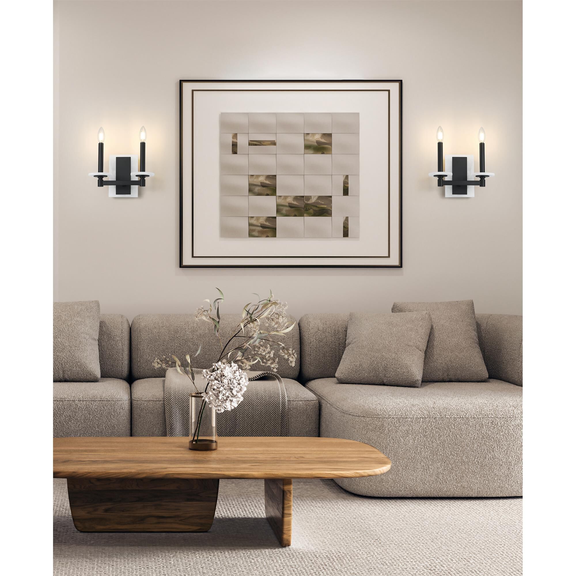 Shown in Matte Black finish and Alabaster glass and Alabaster shade