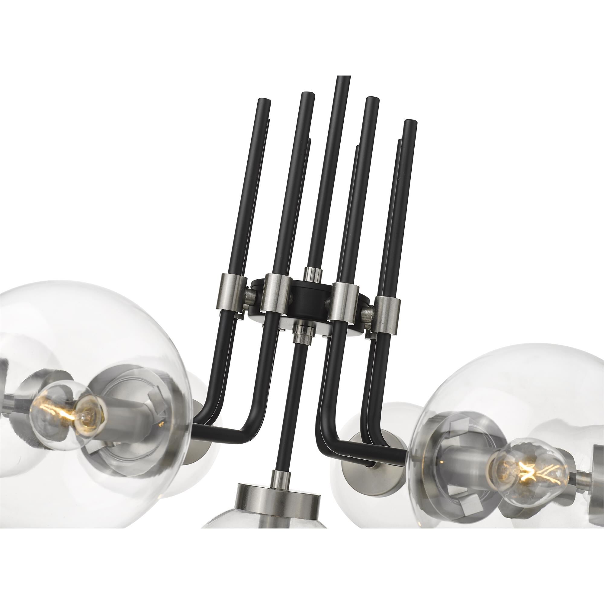 Shown in Matte Black + Brushed Nickel finish and Glass shade
